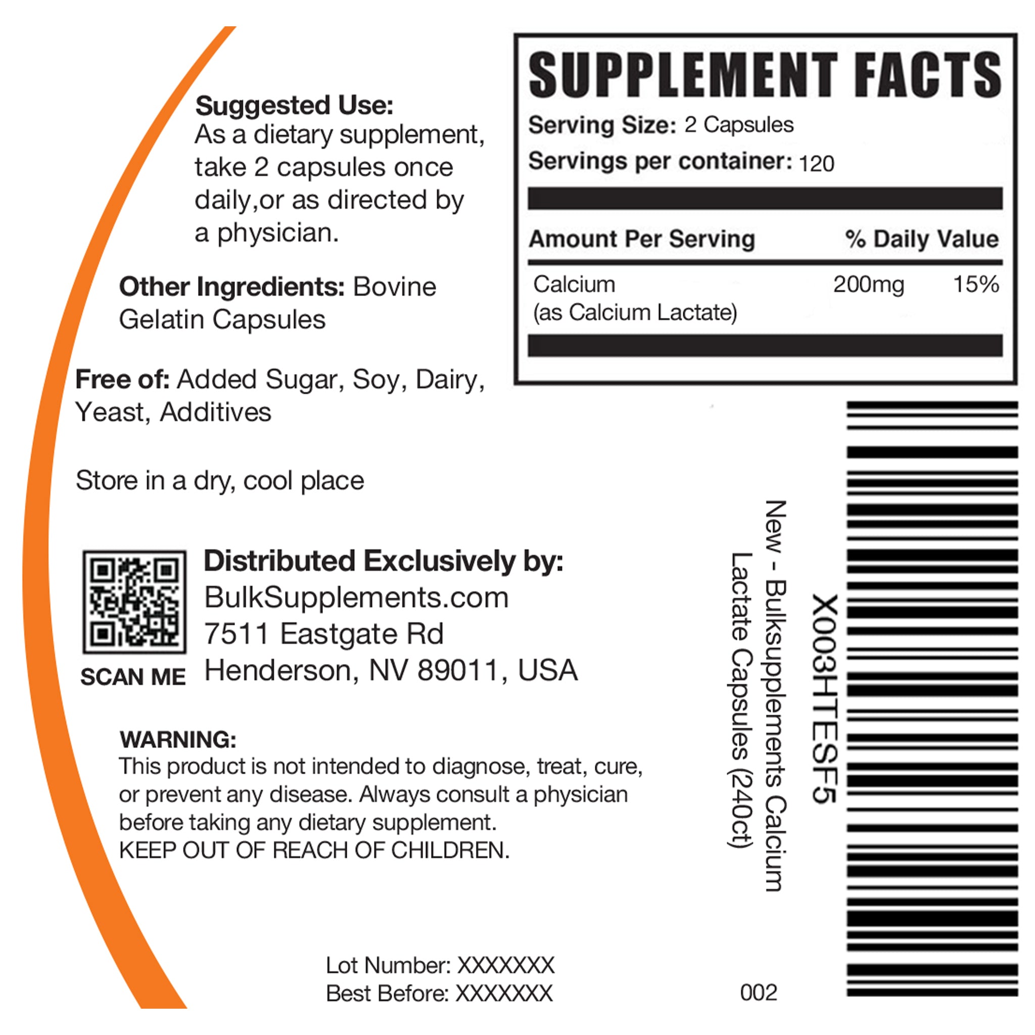 Calcium Lactate Capsules 1000mg - High Absorption Calcium Supplement for Bone & Teeth Health | Supports Muscle Function & Heart Health | Vegan, Non-GMO | Ideal for Athletes, Seniors & Post-Menopausal Women