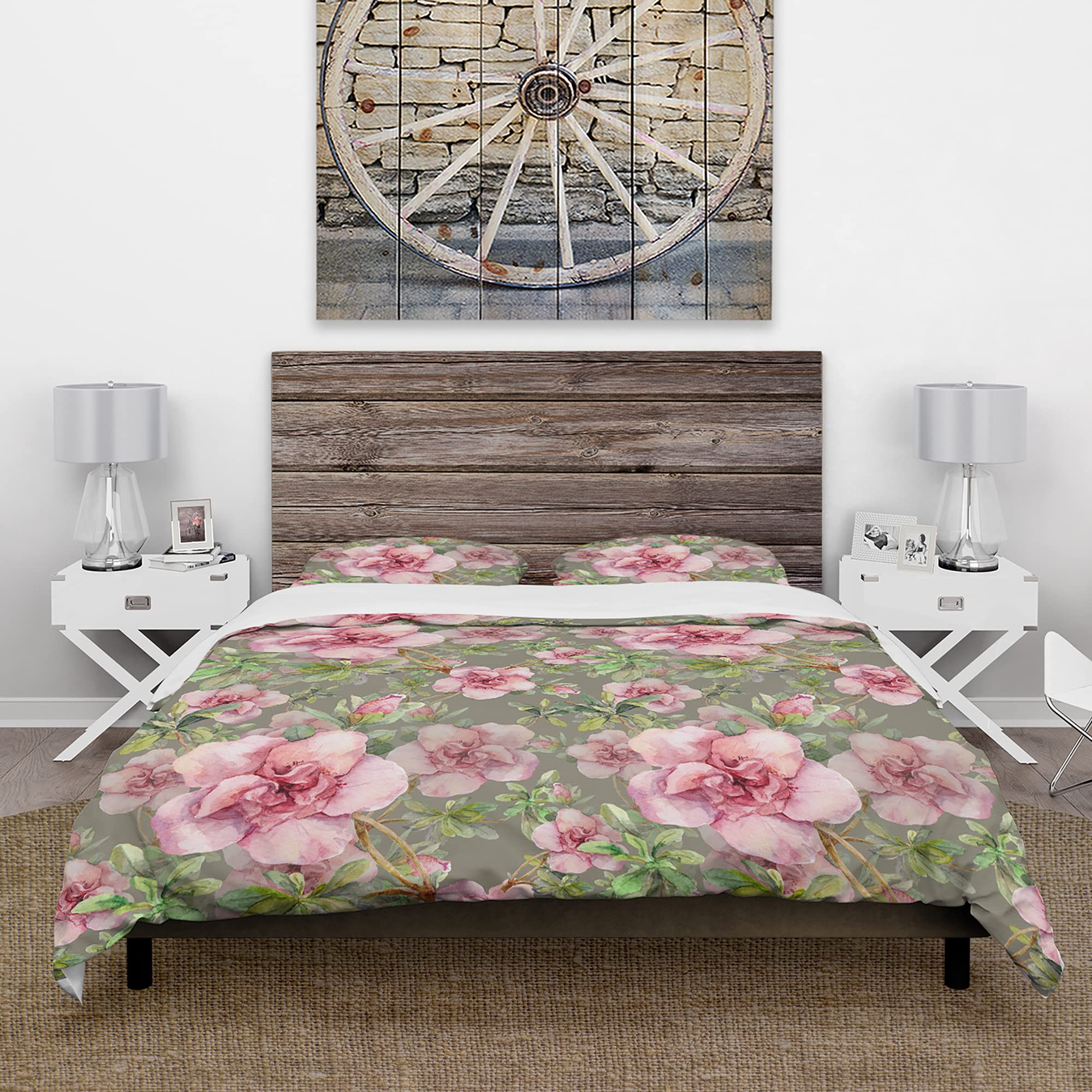 DesignQ Pink Blossom Floral Duvet Cover Set King Size - 3 Piece Traditional Bedding Set for All Seasons | Perfect for Master Bedroom, Guest Room & Cozy Home Decor