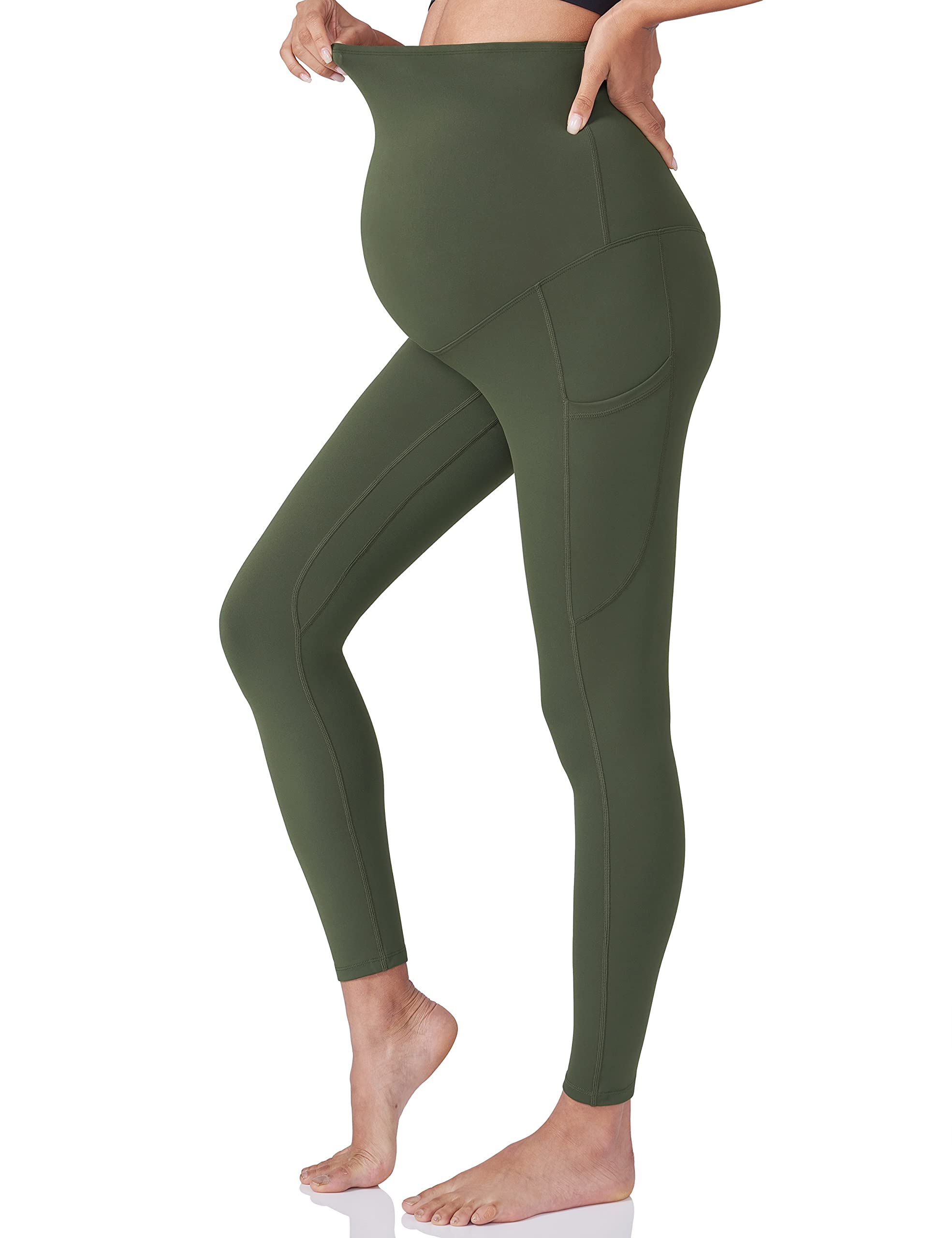 POSHDIVAH Women's Maternity Yoga Pants - Over The Belly Pregnancy Workout Leggings with Pockets - Soft Stretchy Activewear for Gym, Running & Office Wear