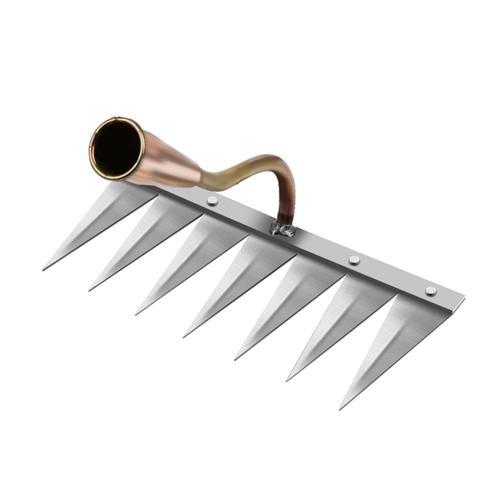 Milageto 7-Tooth Copper Gardening Puller Tool - Heavy Duty Yard Rake for Digging, Ditching, Loosening Soil & Harrowing - Perfect for Lawn Care, Garden Maintenance & Landscaping Projects