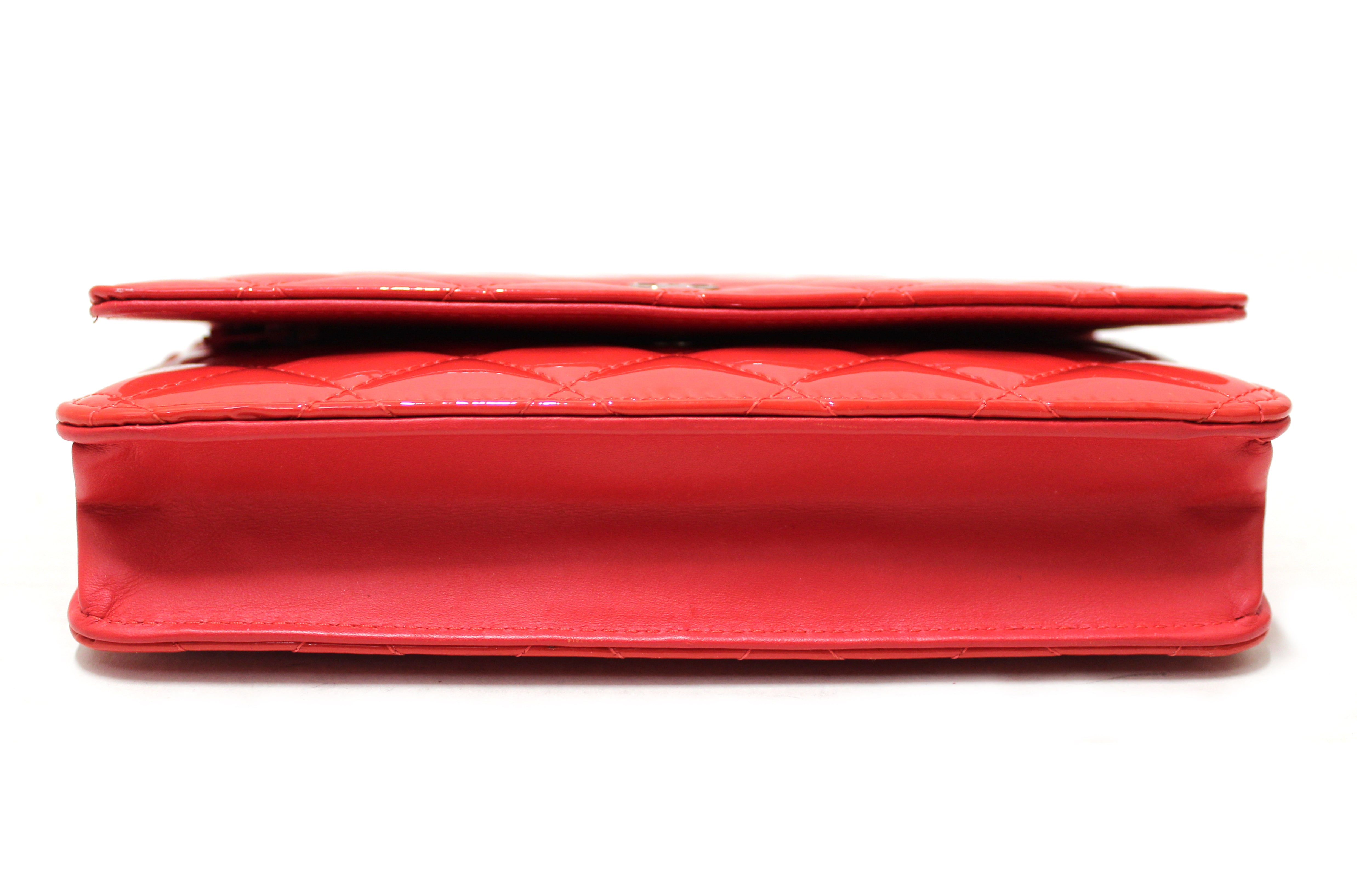 Authentic Chanel Red Quilted Patent Leather Wallet On Chain WOC Crossbody Bag - Luxury Designer Purse for Women, Perfect for Date Night & Evening Events