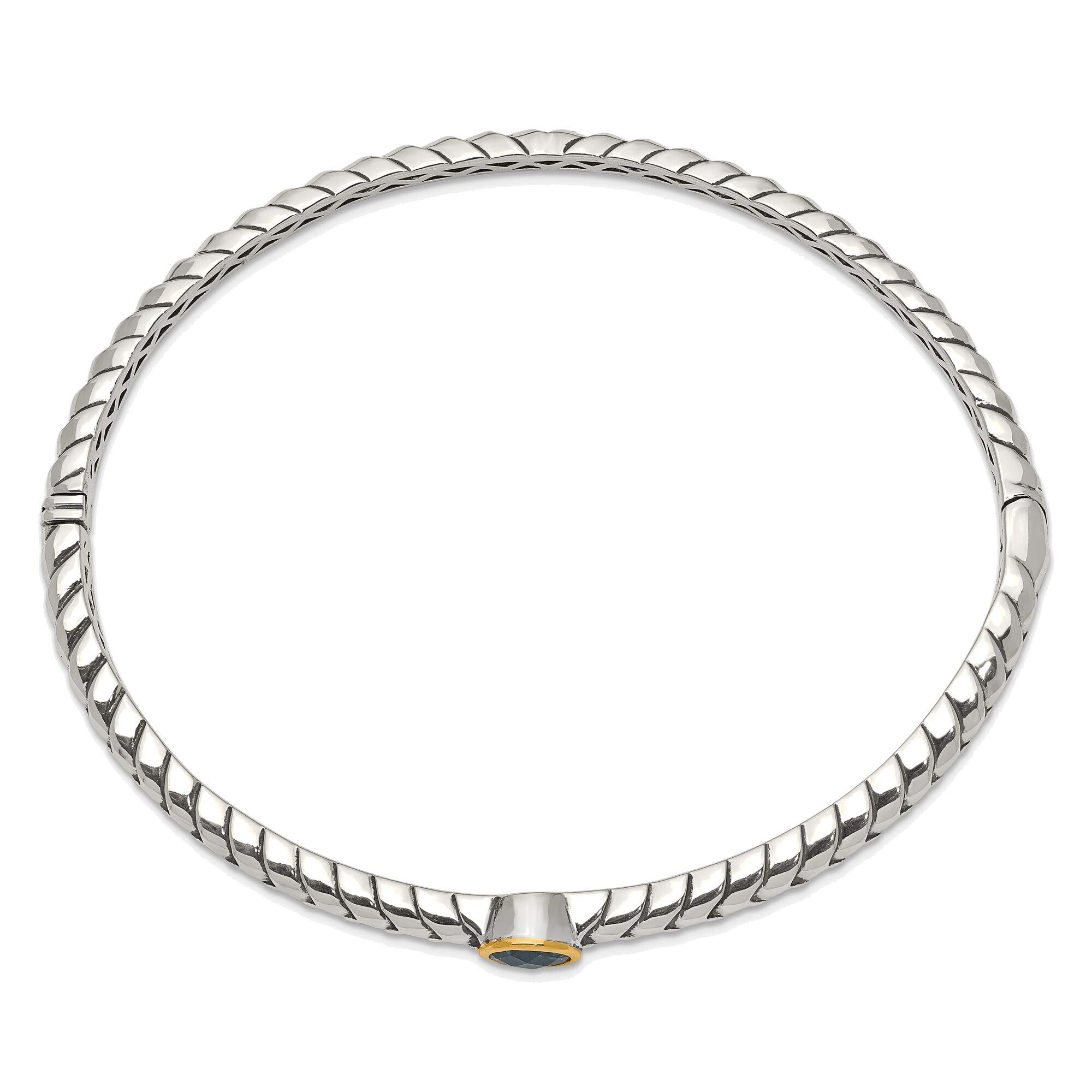 14k Blue Topaz Sterling Silver Bangle Bracelet for Women - Elegant Handmade Jewelry Gift for Birthday, Anniversary & Special Occasions