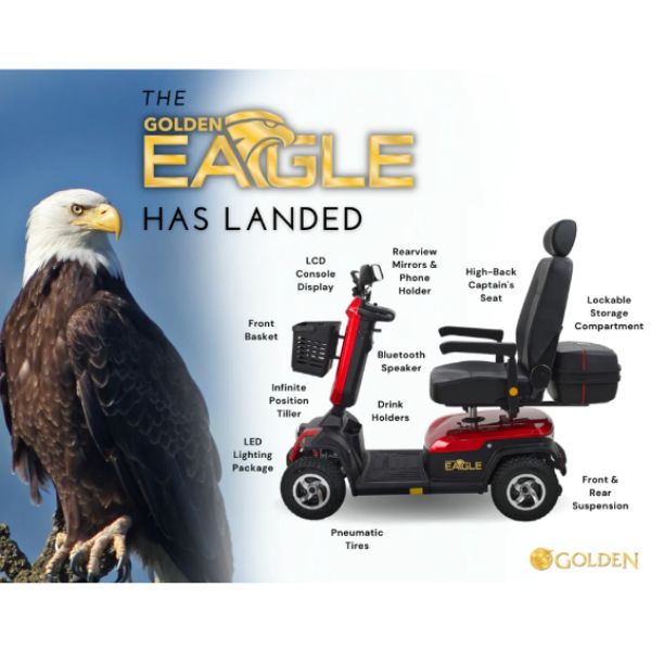 Golden Technologies Eagle 4 Wheel Mobility Scooter - Lightweight Electric Scooter for Adults & Seniors - Indoor/Outdoor Use for Shopping, Travel & Daily Mobility