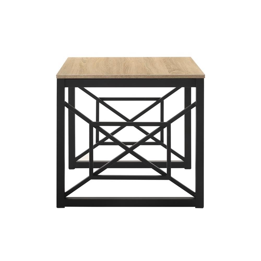 Olive Metal Coffee Table Set - 2-Piece Oak & Black for Living Room