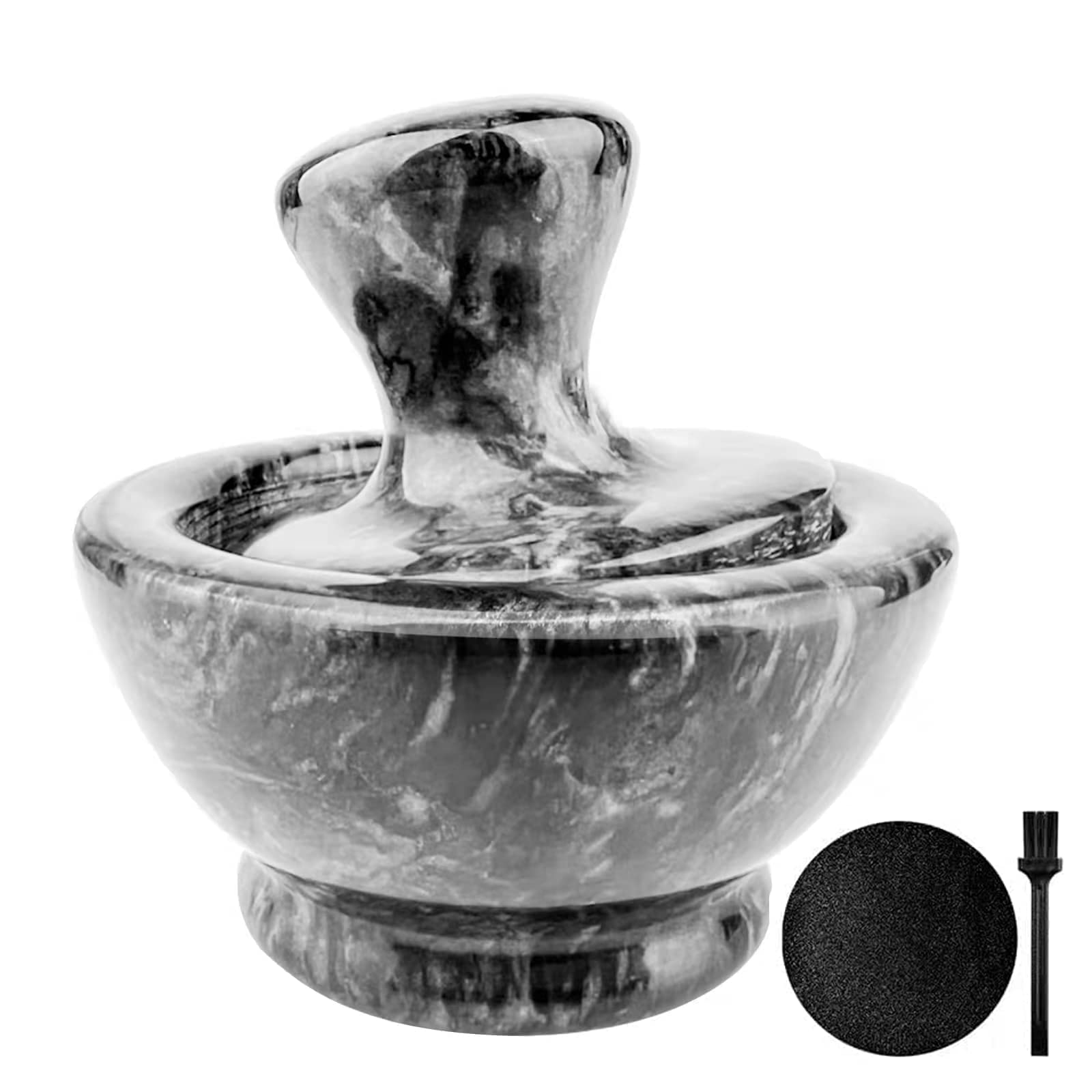 Premium 4-inch Marble Mortar and Pestle Set with Brush & Placemat - 1/2 Cup Capacity Stone Grinder for Herbs, Spices, Pills - Easy Grip & Fine Grinding - Perfect for Kitchen, Pharmacy, and Home Apothecary Use