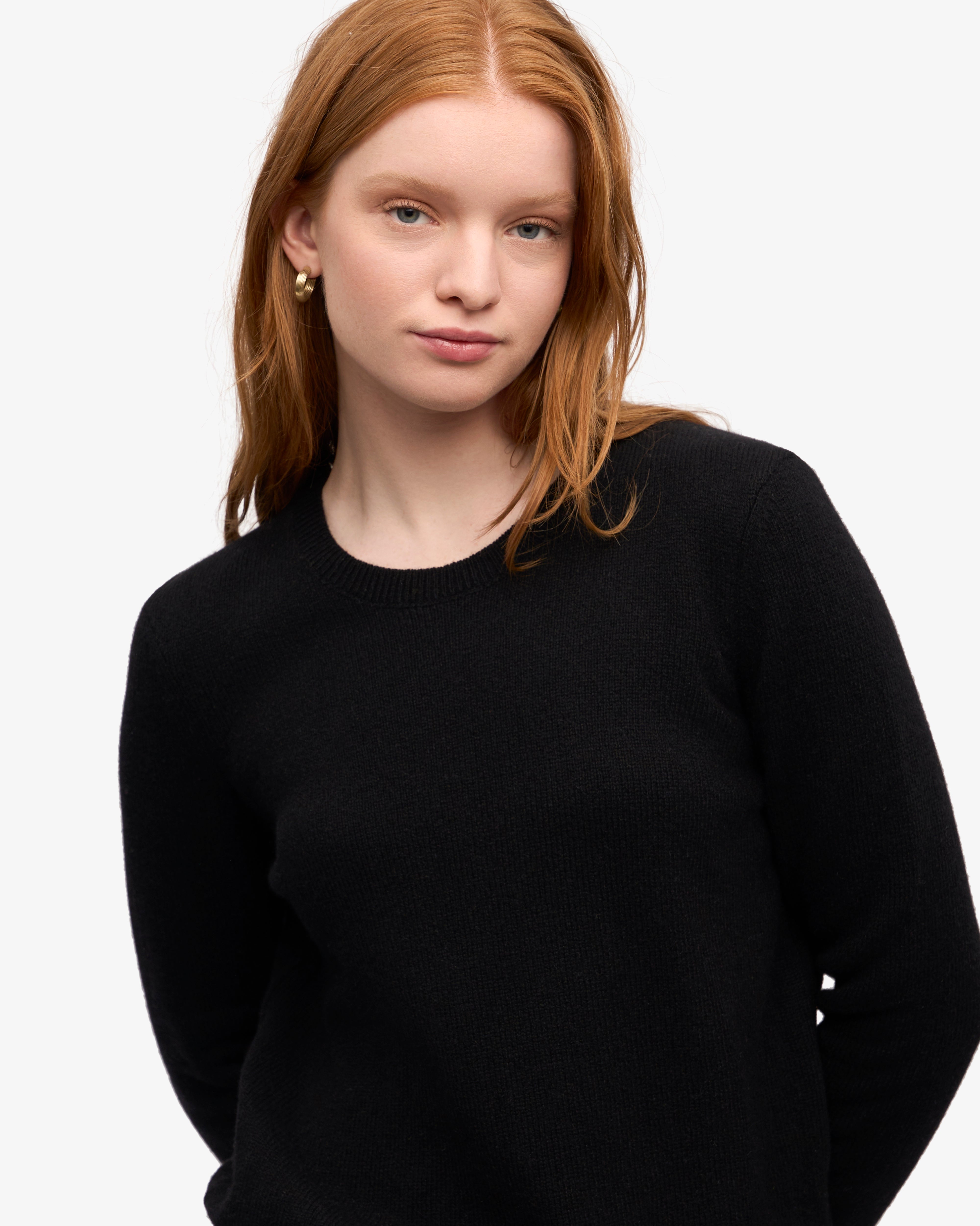 Classic Women's Merino Wool Crew Neck Sweater - Deep Black | Warm & Soft Winter Pullover for Casual Outfits & Office Wear