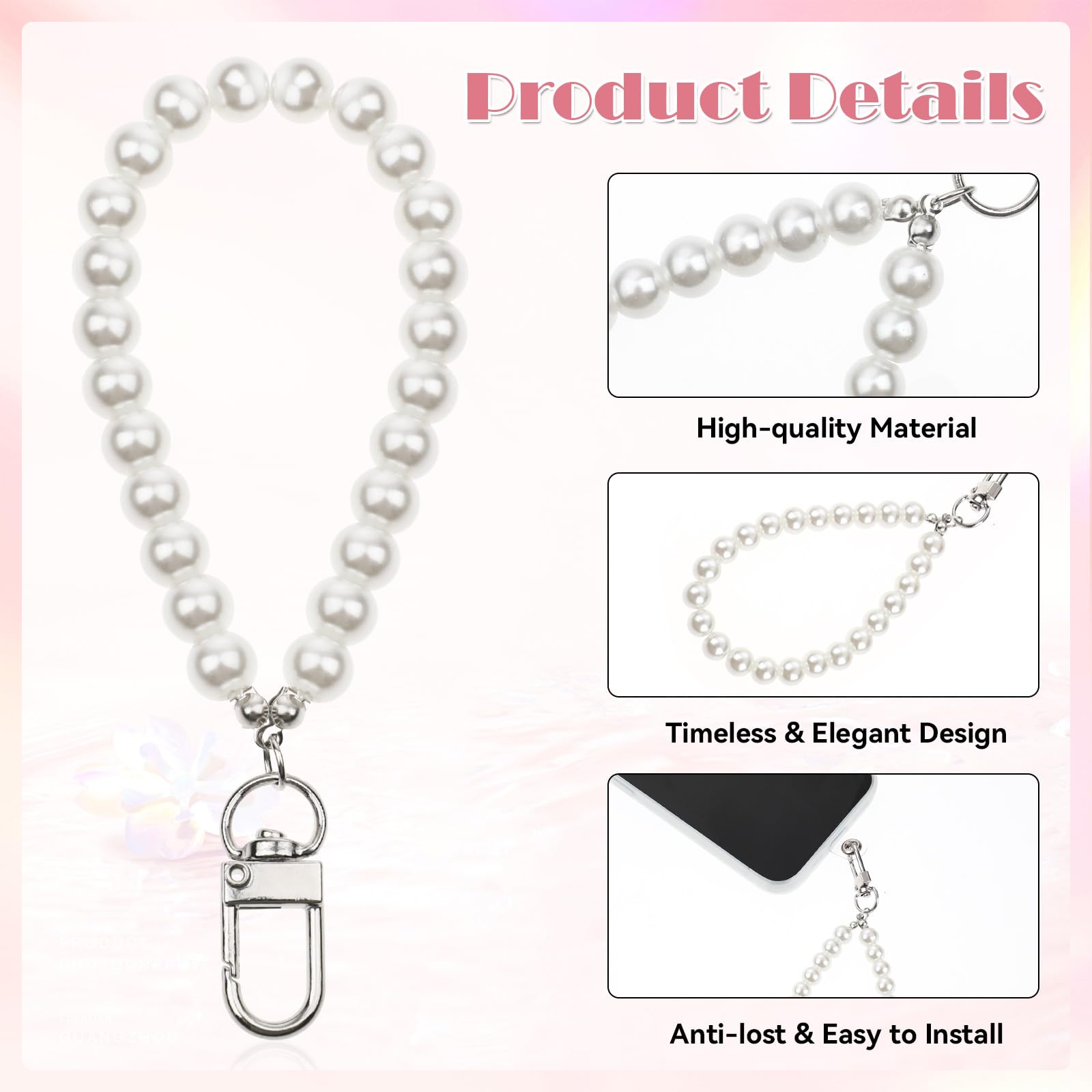 Pearl Phone Charm Strap - 2pcs Back Patch Included | Universal Phone Pendant Wrist Strap with Beads | Cute Camera Wrist Strap for Most Phone Cases | Perfect for Selfies, Vlogging & Everyday Use