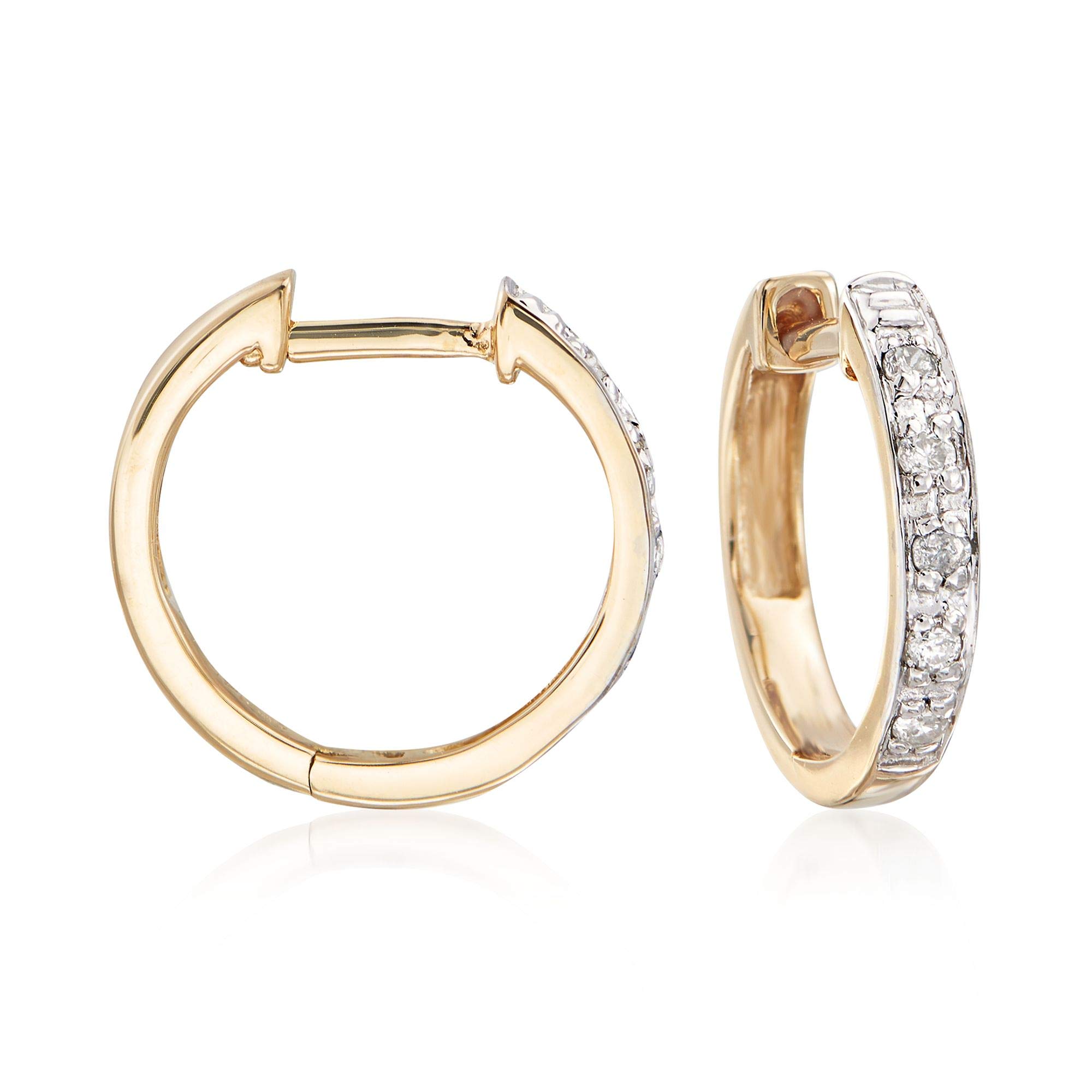 14kt Yellow Gold Diamond Accent Huggie Hoop Earrings for Women | Elegant Everyday Jewelry for Work, Date Night & Special Occasions