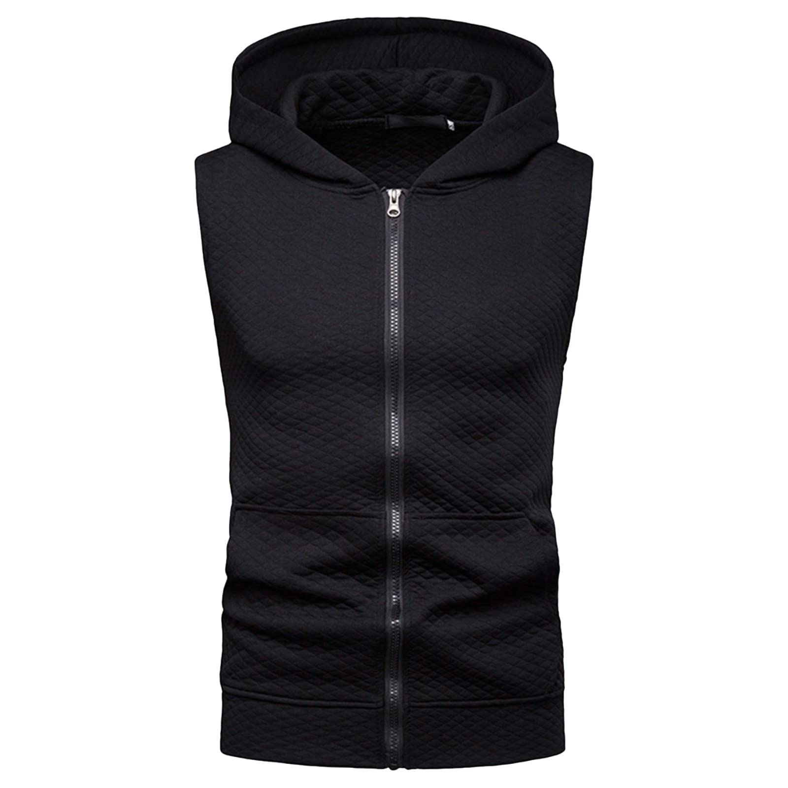 XXBR Men's Slim Fit Hooded Waffle Knit Vest - Sleeveless Zipper Jacket for Outdoor Sports, Fitness & Casual Wear | Lightweight Layering for Gym, Hiking & Street Style