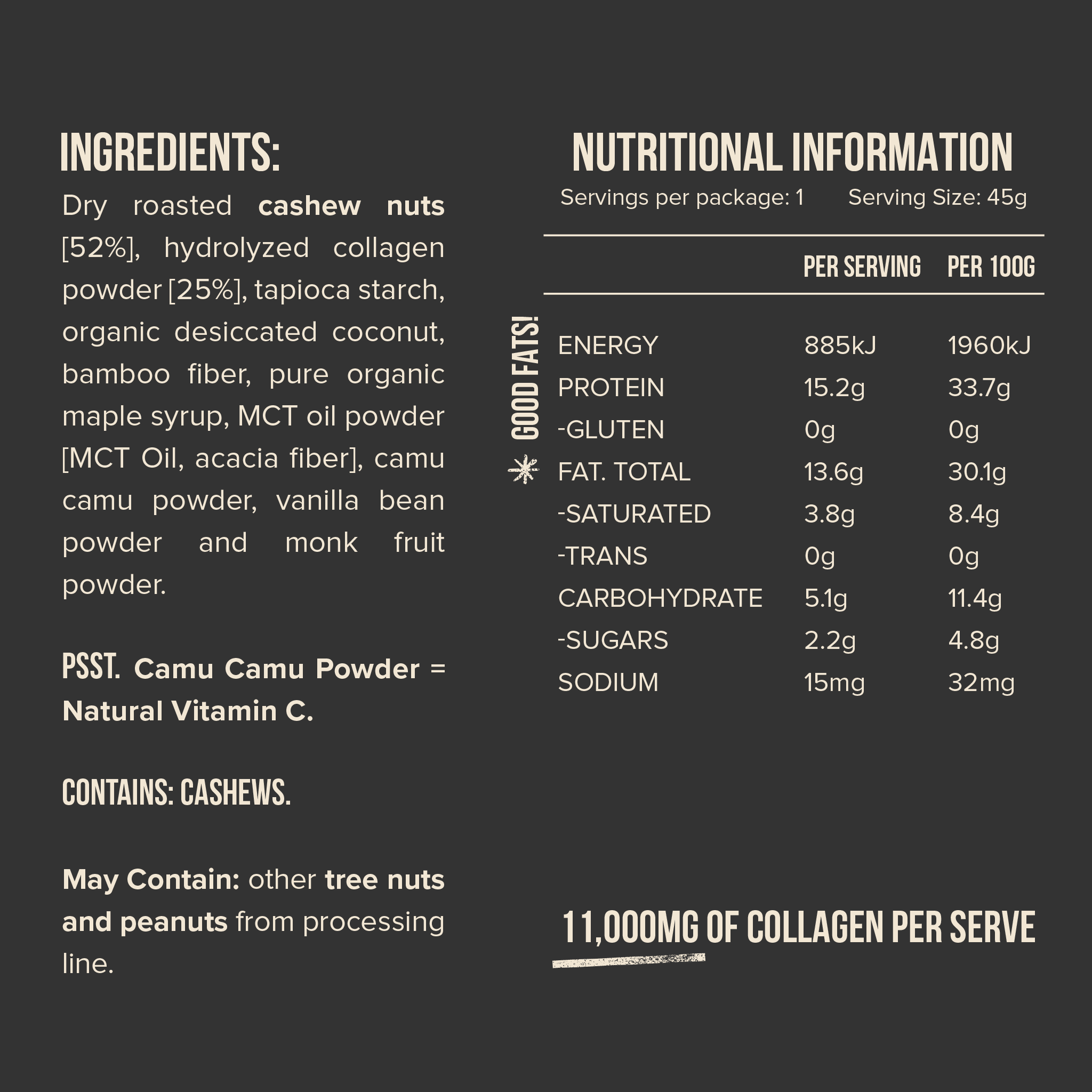 Chief Collagen Protein Bar - Cashew Shortbread Flavor | Gluten-Free Snack for Energy & Recovery | Perfect for Post-Workout, Travel & Healthy On-the-Go Lifestyle