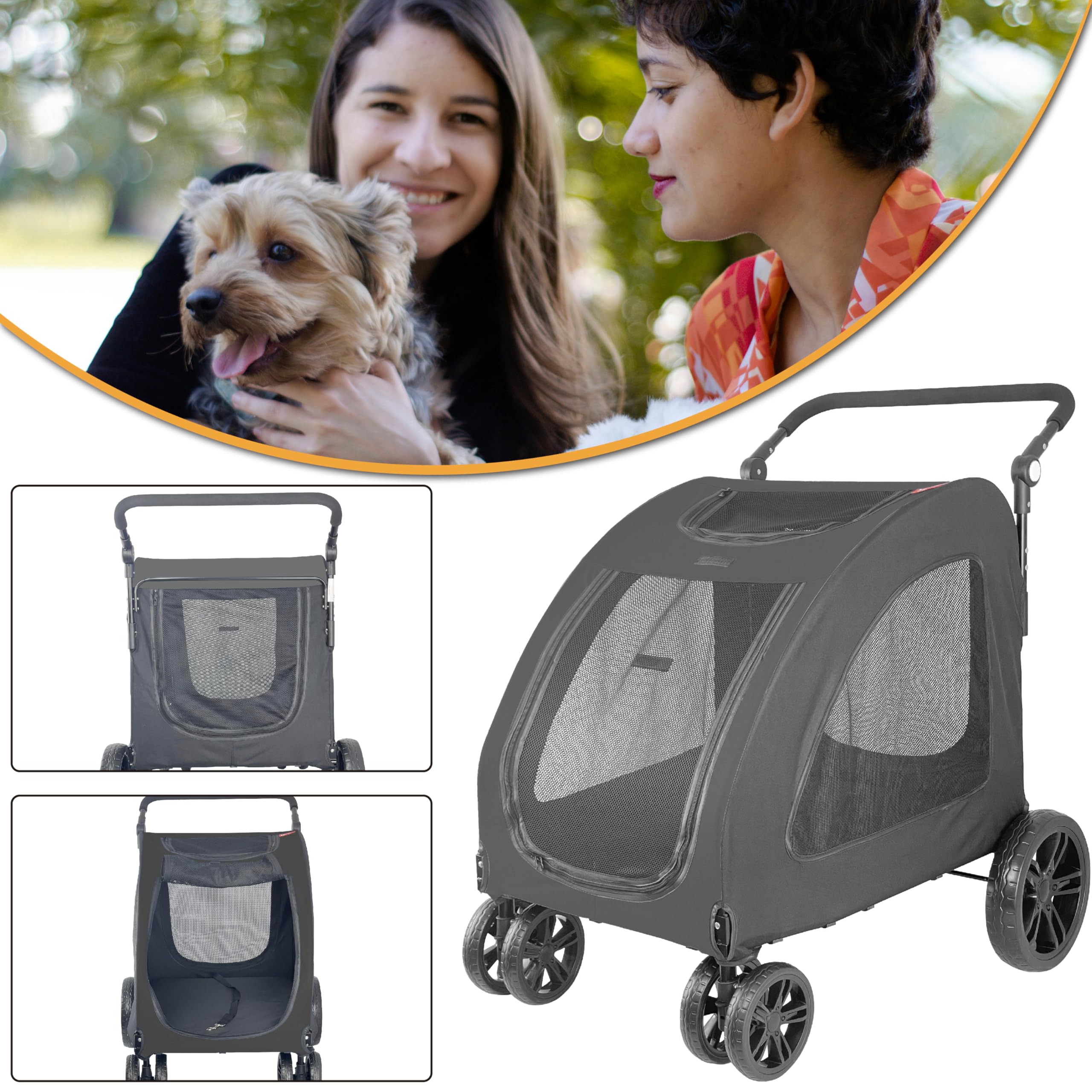 Foldable Pet Jogger Stroller for Large Dogs up to 110 lbs - Heavy Duty Universal Wheel Dog Stroller for Single or Multiple Medium & Large Breed Dogs (Black) | Perfect for Jogging, Walking, Shopping & Outdoor Adventures with Your Pet