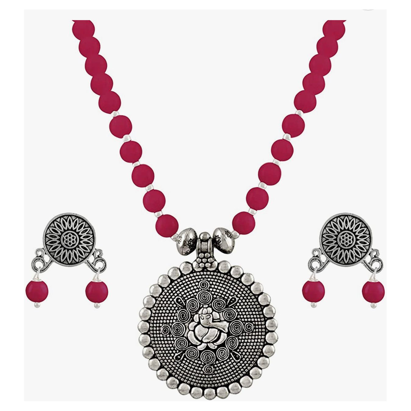 Sterling Silver Plated Ganesha Pendant & Gemstone Bead Necklace Set for Women - Spiritual Jewelry for Meditation, Yoga & Blessing Gifts