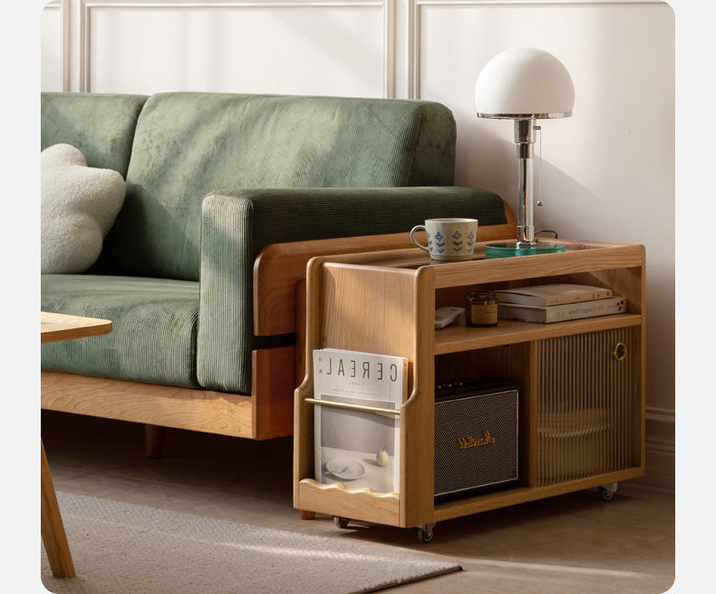 Solid Wood Mobile Glass Side Table - Oak, Poplar, Black Walnut - Perfect for Living Room, Bedroom or Office Use
