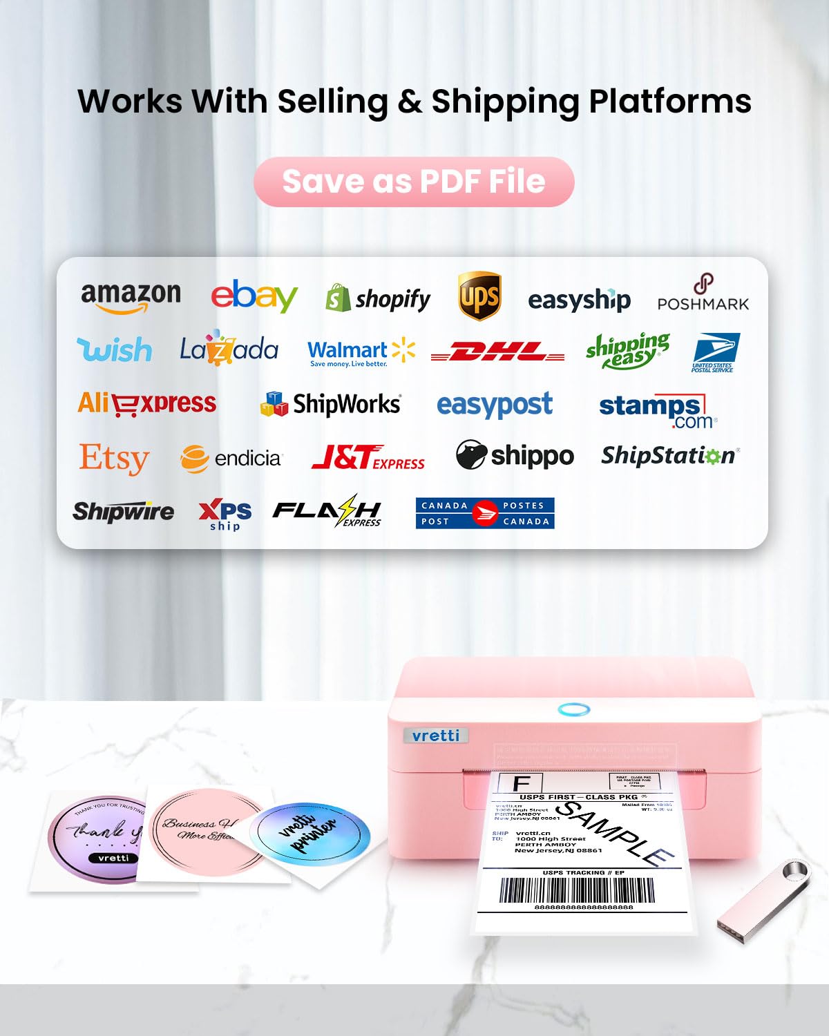 Vretti Bluetooth Thermal Label Printer 4x6 - Wireless Shipping Label Printer for USPS UPS Amazon Packages - Compatible with iPhone Android Windows Mac - Perfect for Small Business & Home Shipping (Pink)