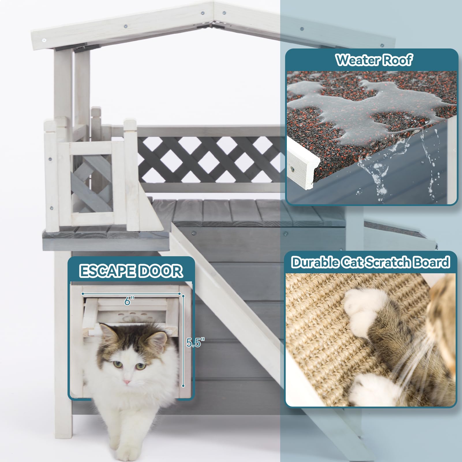Petsfit Outdoor Cat House - Weatherproof & Waterproof Shelter for Feral Cats with Scratching Pad & Windproof Door Flap - Perfect for Backyards, Gardens & Outdoor Cat Protection