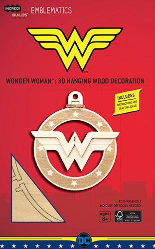 IncrediBuilds Emblematics DC Comics Wonder Woman Logo Wood Model Kit - DIY 3D Puzzle for Home Decor, Collectors Gift & Superhero Fan Art Projects