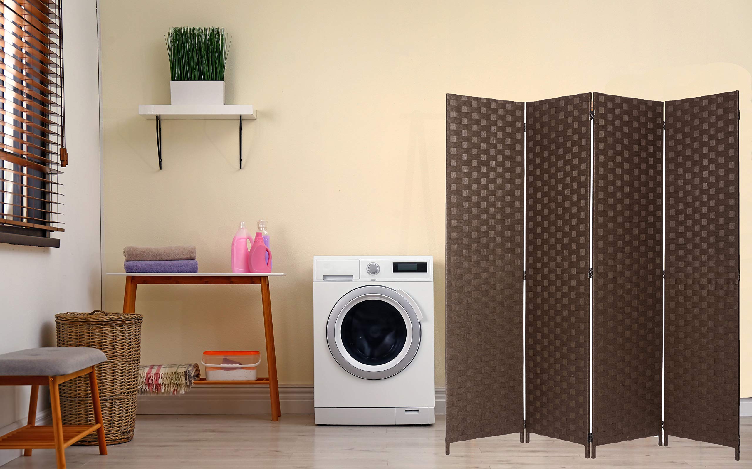 Legacy Decor 4-Panel Bamboo Woven Room Divider - Natural Brown Privacy Screen for Home & Office - Perfect for Living Room, Bedroom, and Studio Partition