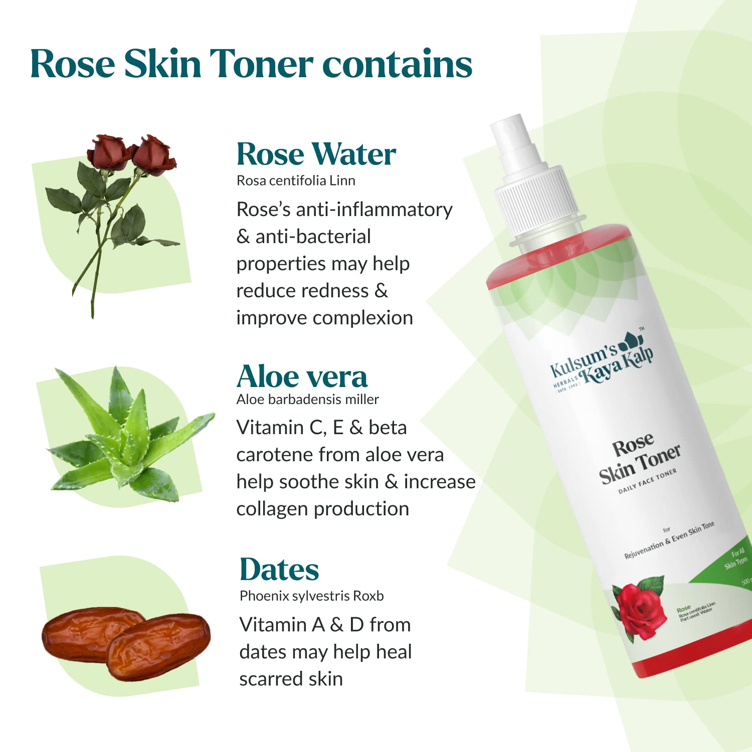 Kulsum's Kaya Kalp Herbals Rose Skin Toner 500ml - Natural Facial Toner for Glowing Skin, Hydrating & Refreshing, Perfect for Daily Skincare Routine