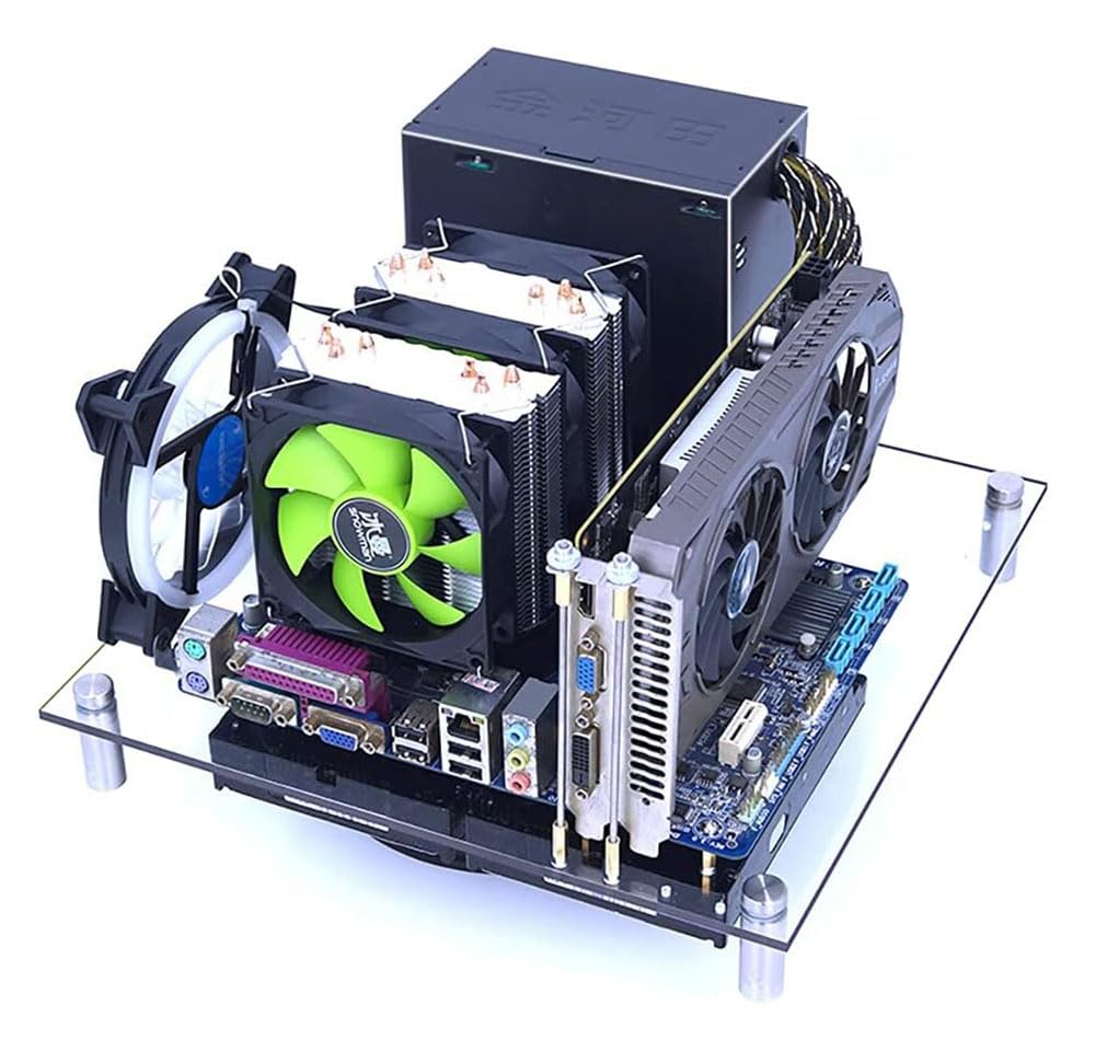 Acrylic Open Frame PC Case - ATX/MATX/ITX Motherboard Compatible DIY Computer Chassis with Metal Switch for Enhanced Heat Dissipation | Perfect for PC Builders, Test Benches & Gaming Rigs