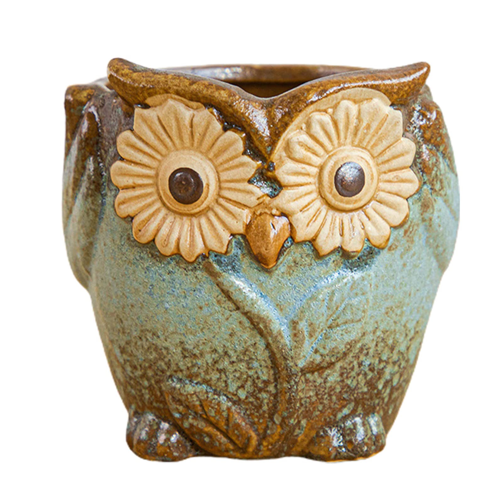 Cute Cartoon Owl Ceramic Planter with Drain Hole for Succulents & Flowers - Home & Garden Decor