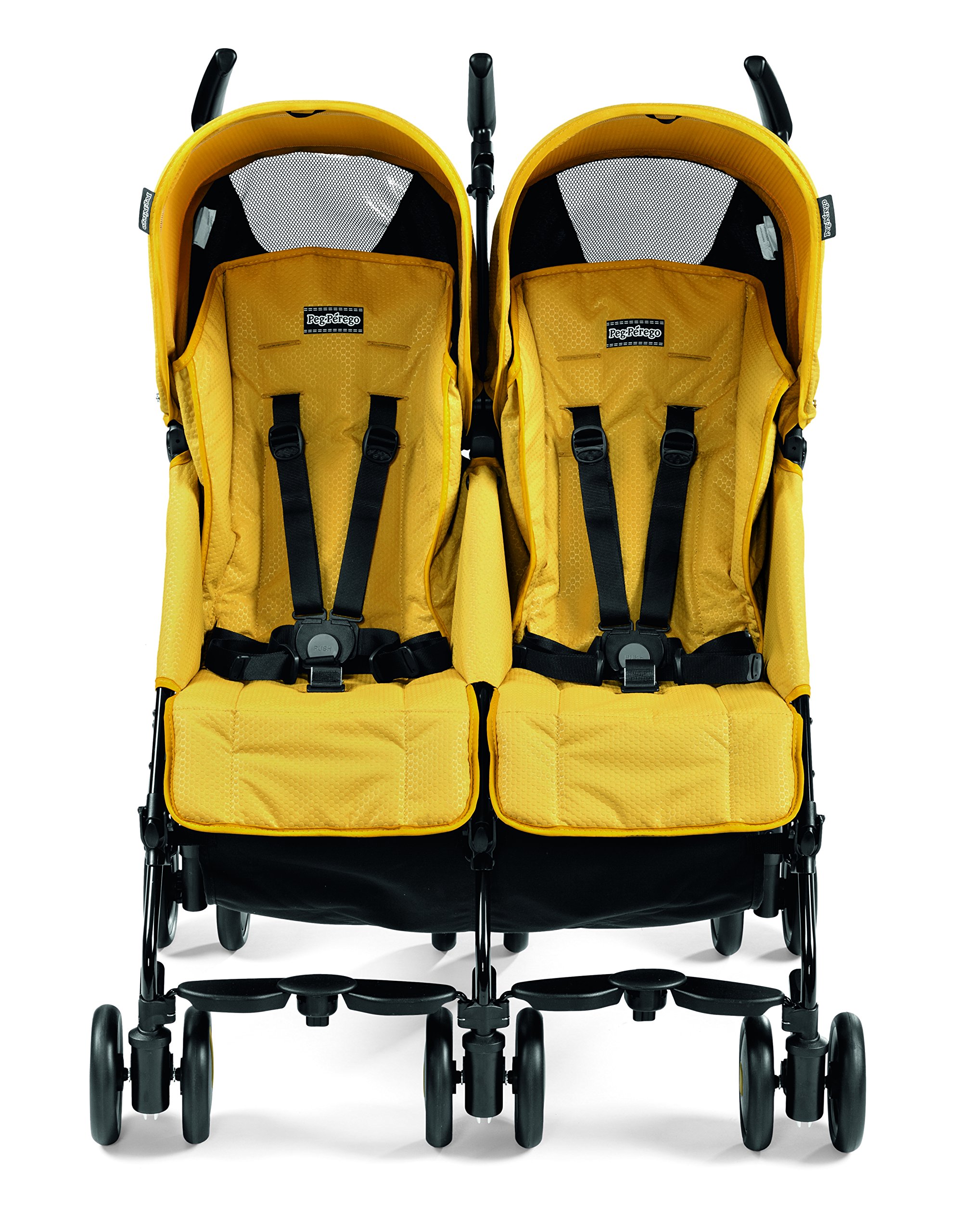 Peg Perego Pliko Mini Twin Baby Stroller - Lightweight Compact Double Stroller for Twins, Yellow | Perfect for Travel, Shopping & Everyday Use with Toddlers