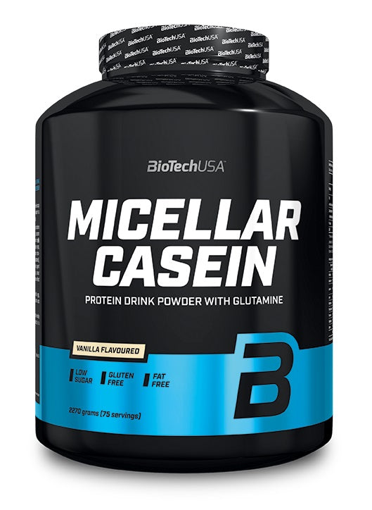 BioTechUSA Micellar Casein Protein Powder - Strawberry Flavor, 80.1 oz (2270g) | Slow-Digesting Protein for Muscle Recovery & Overnight Support | Ideal for Post-Workout, Bedtime & Meal Replacement