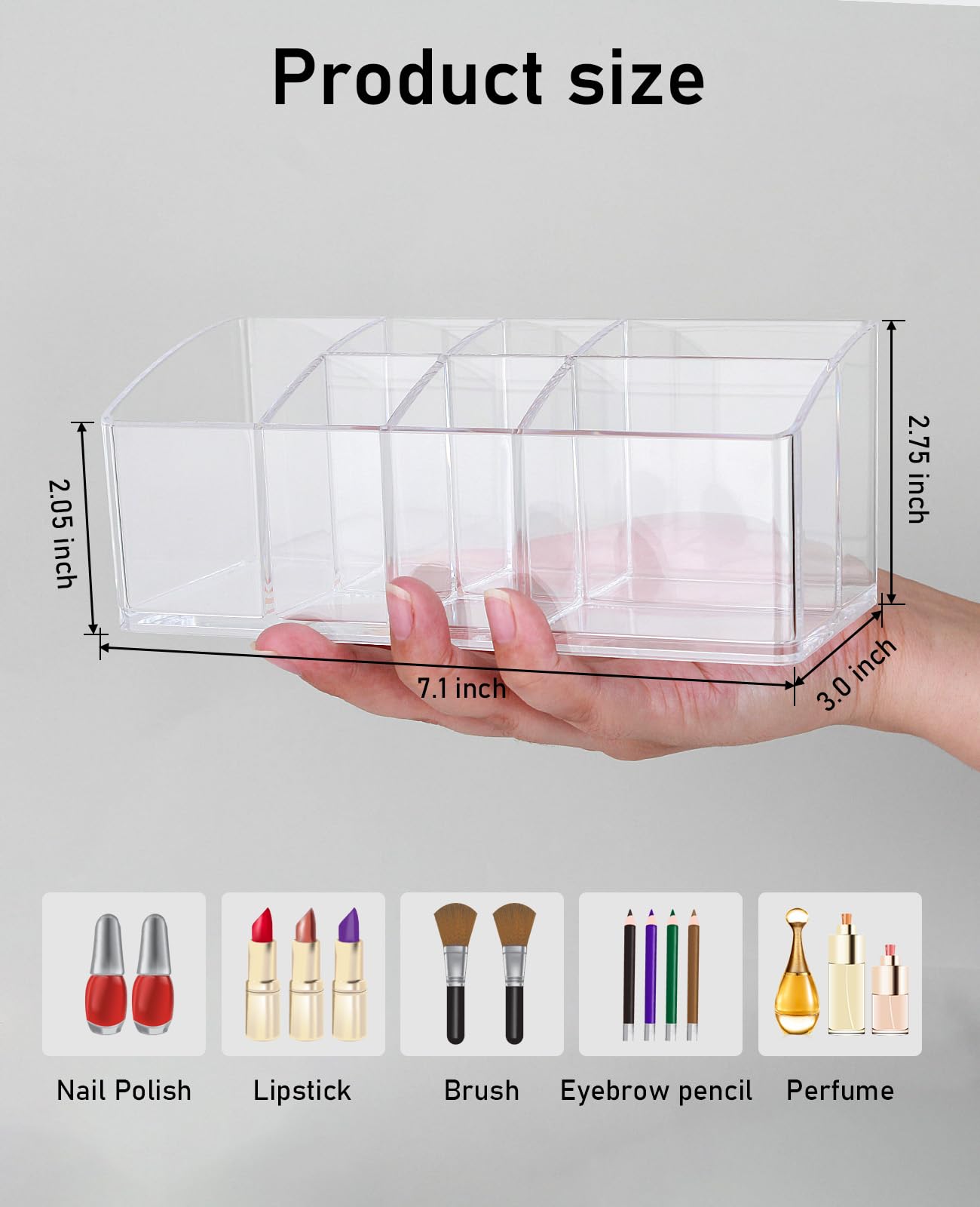 Clear 7-Slot Makeup Brush Holder Organizer for Vanity, Nail Polish & Lipstick | Small Cosmetic Storage for Bathroom & Desktop | Perfect for Travel & Home Organization