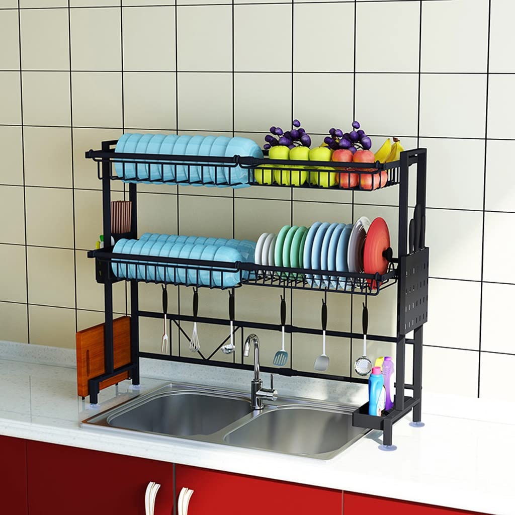 Stainless Steel Retractable Kitchen Sink Shelf - Expandable Dish Drying Rack with Drain Board for Countertop Storage | Space Saving Organizer for Dishes, Utensils & Sponges | Perfect for Small Kitchens & Apartments