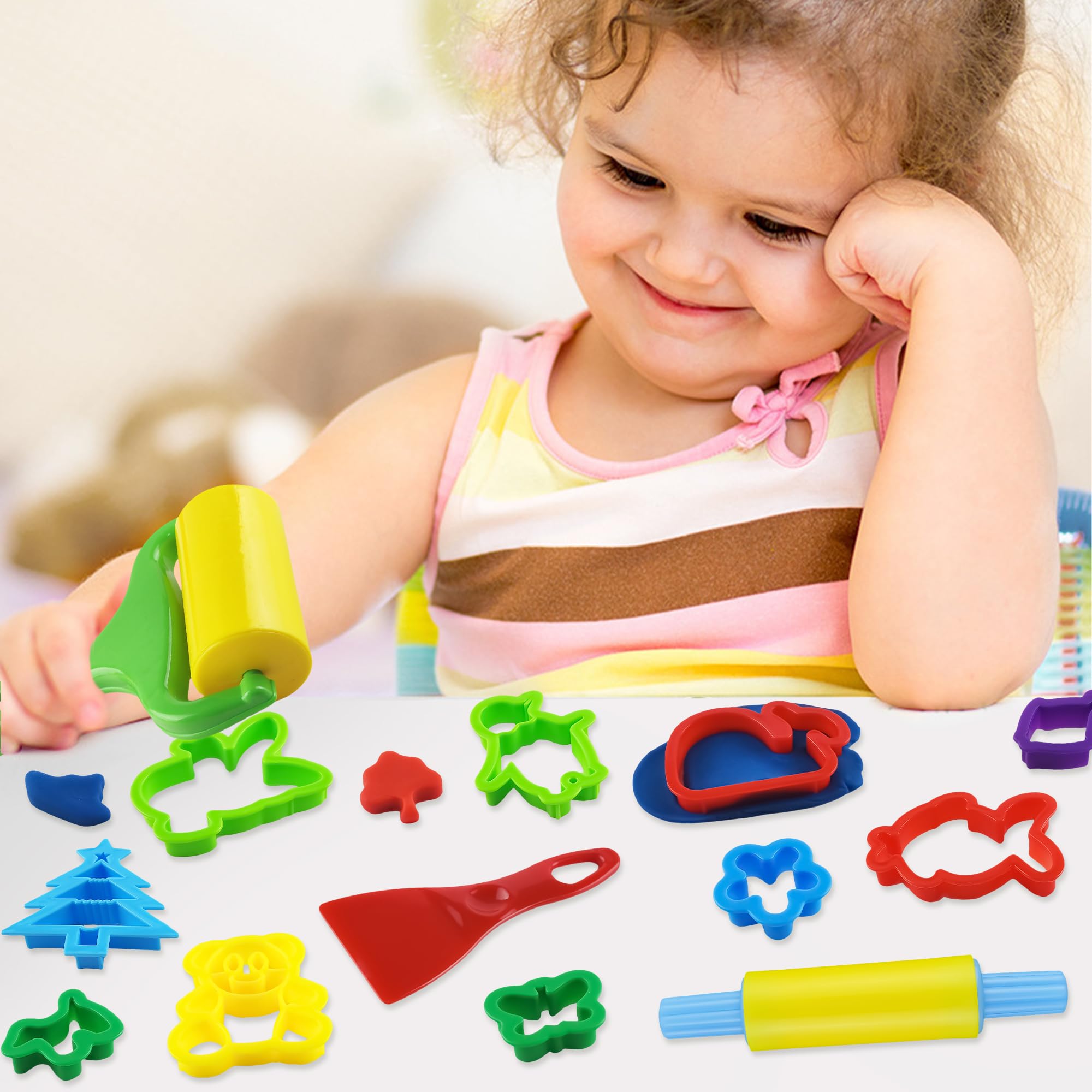40-Piece Playdough Tools Set with Animal-Shaped Cutters & 3 Basic Dough Tools – Fun & Creative Play for Kids – Perfect for Preschool Learning, Arts & Crafts, and Sensory Play Activities