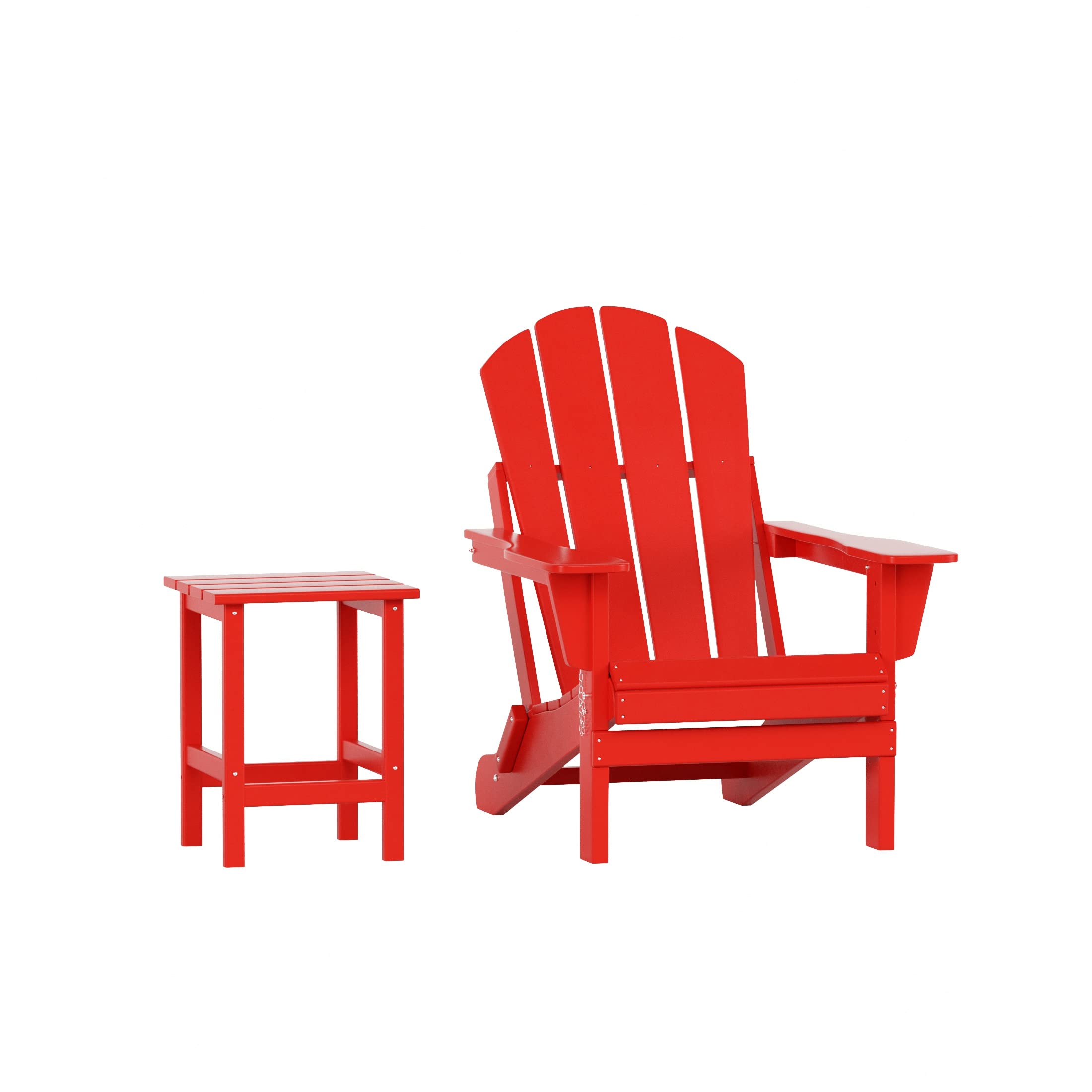 WO Home Furniture 2-Piece Adirondack Chair and Side Table Set - Outdoor Folding Chairs with Weatherproof & UV Resistant Design for Lawn, Garden, Bonfire, Balcony, Patio (Red) - Perfect for Relaxing and Entertaining Outdoors