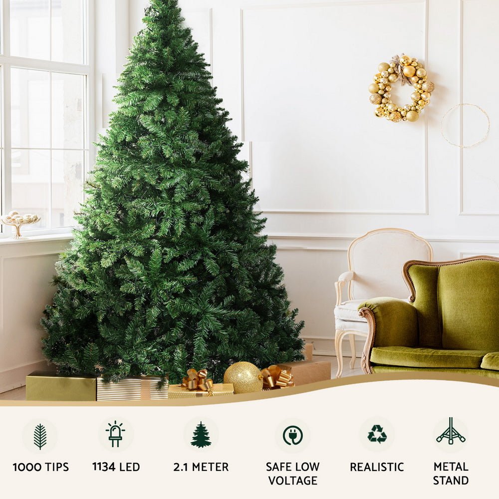 7ft Pre-Lit Artificial Christmas Tree with 1134 Warm White LED Lights - Perfect for Home, Office, and Holiday Decorations