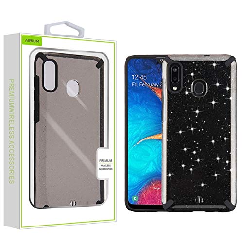 Samsung Galaxy A20 Case - Airium Fusion Protector Cover with Black Glitter Design | Shockproof & Scratch-Resistant for Daily Use, Travel & Outdoor Activities