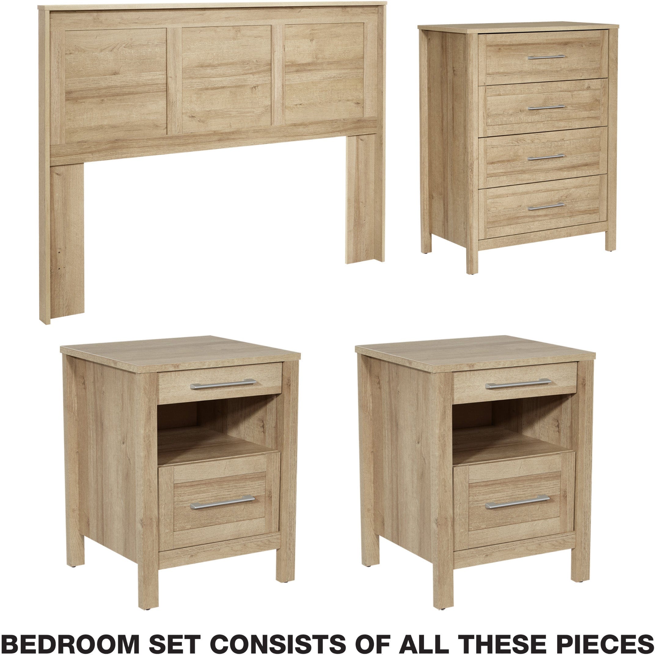 Office Star Stonebrook 4-Piece Bedroom Set [SK107P] - Queen Size Bedroom Furniture with Nightstand, Dresser & Mirror for Modern Home Decor