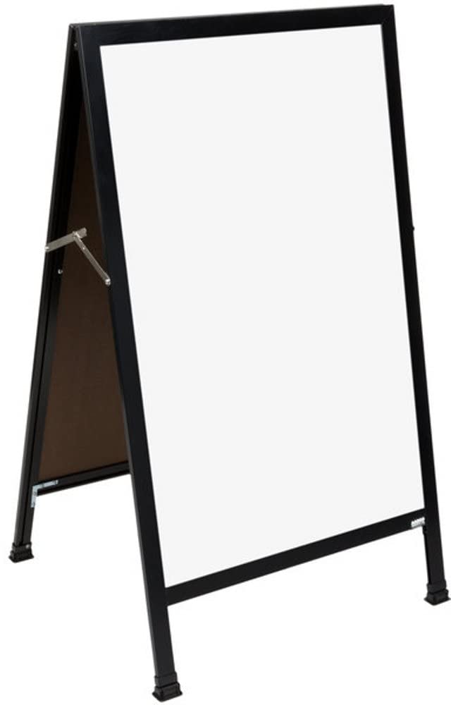 Aarco A-Frame Sidewalk Sign Board with White Melamine Markerboard & Black Aluminum Frame - 42