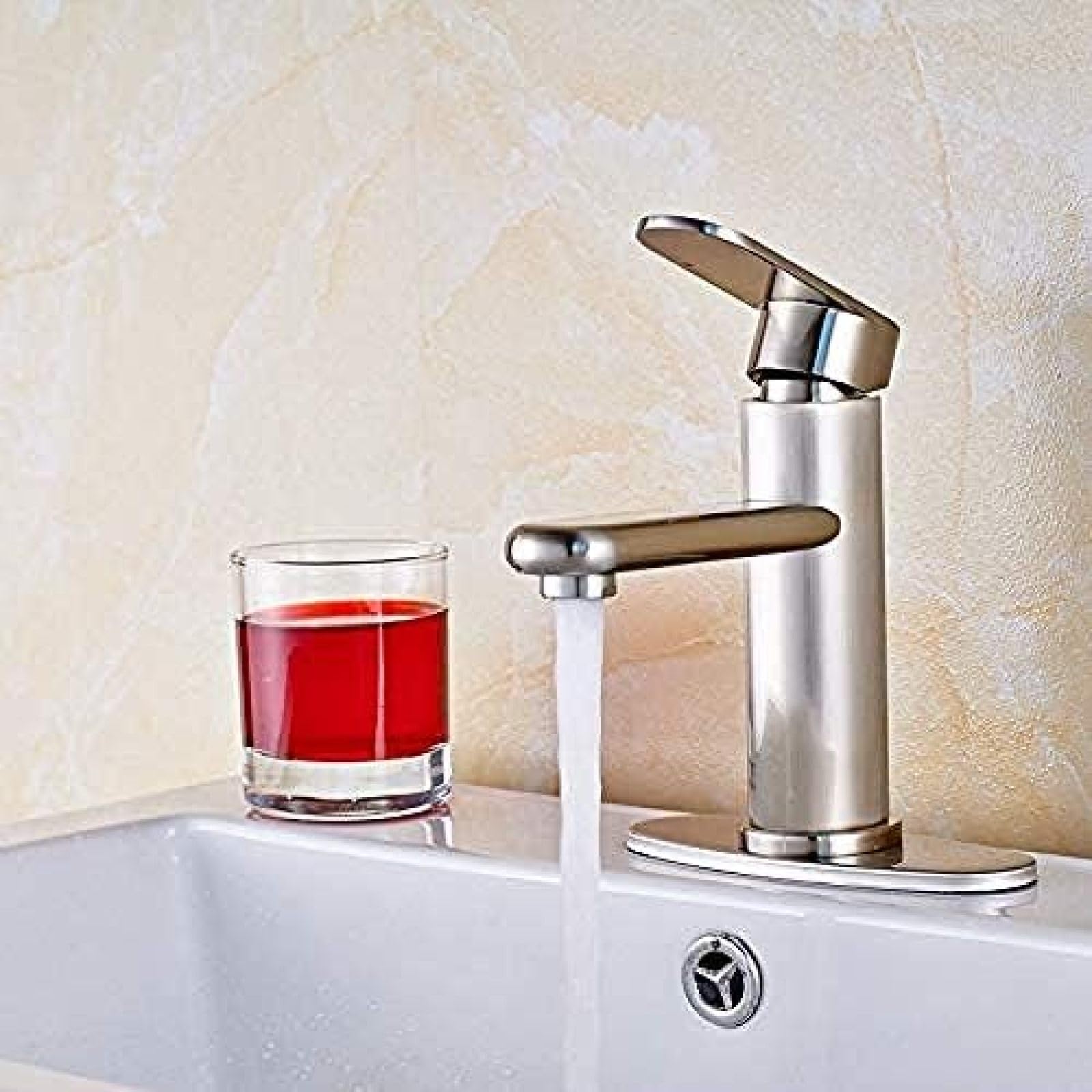CRJUS Brushed Nickel Kitchen Faucet with Ceramic Valve & Round Plate - Modern Bathroom Sink Faucet for Home, RV & Office Use