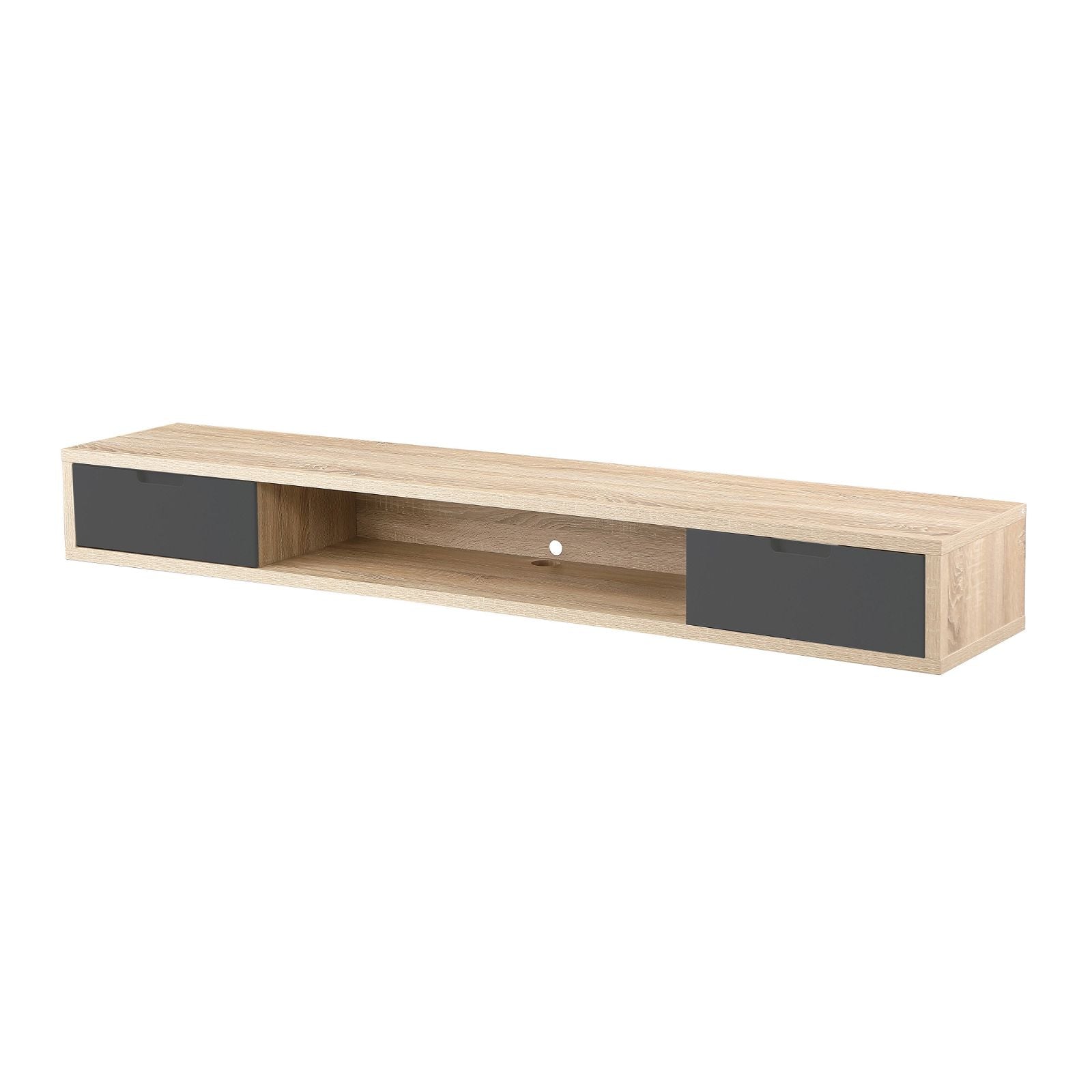 Wall Mounted Oak Entertainment Center with Grey Drawers - 2000mm Modern TV Stand for Living Room by Criterion | Perfect for Home Theater & Media Storage