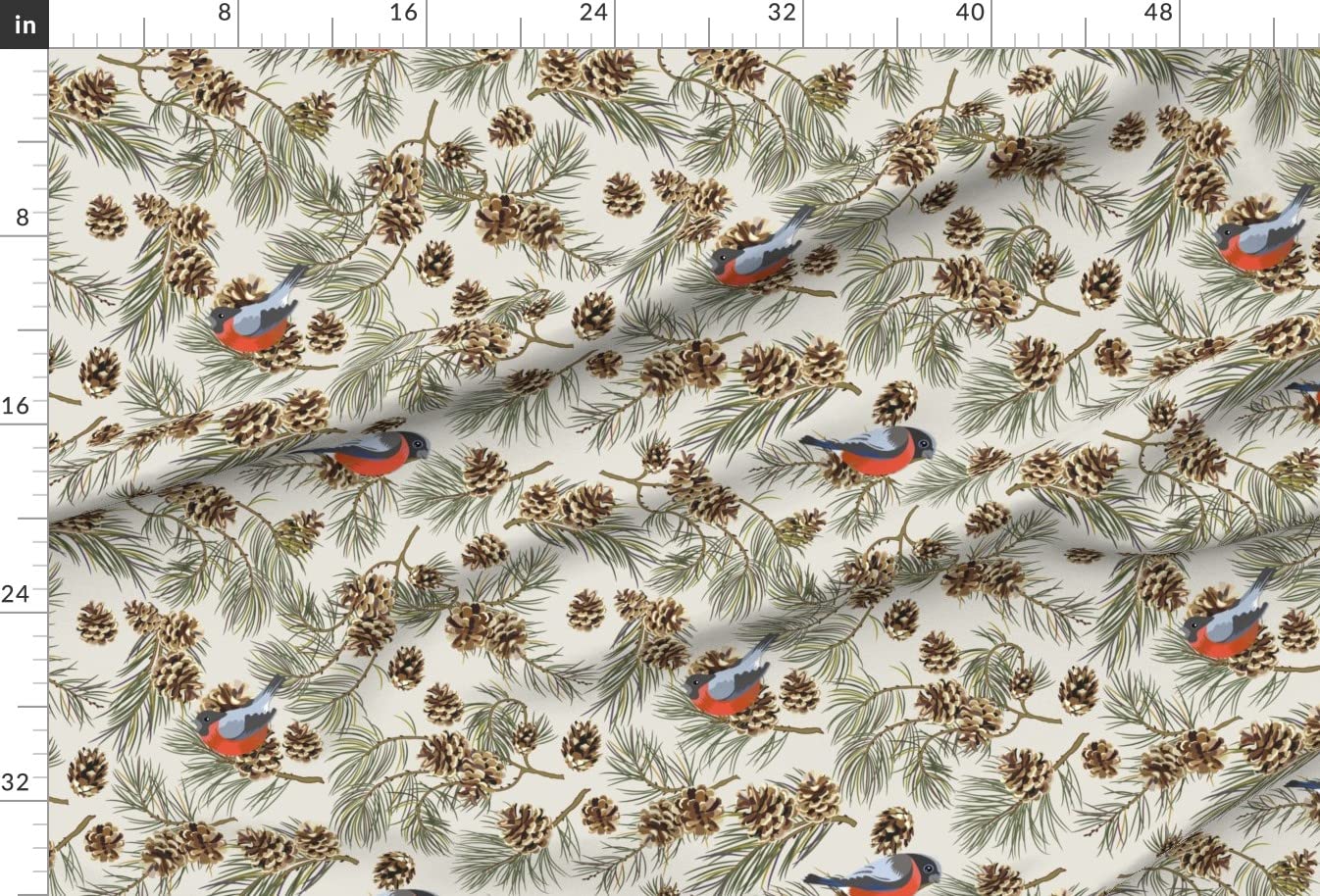 Pine Tree Beige Cone Pinecone Wildlife Winter Christmas Birds Printed Minky Fabric by The Yard - Soft Sewing Material for Baby Blankets, Quilt Backing & Plush Toys - Perfect for DIY Crafts, Holiday Decorations and Cozy Home Projects