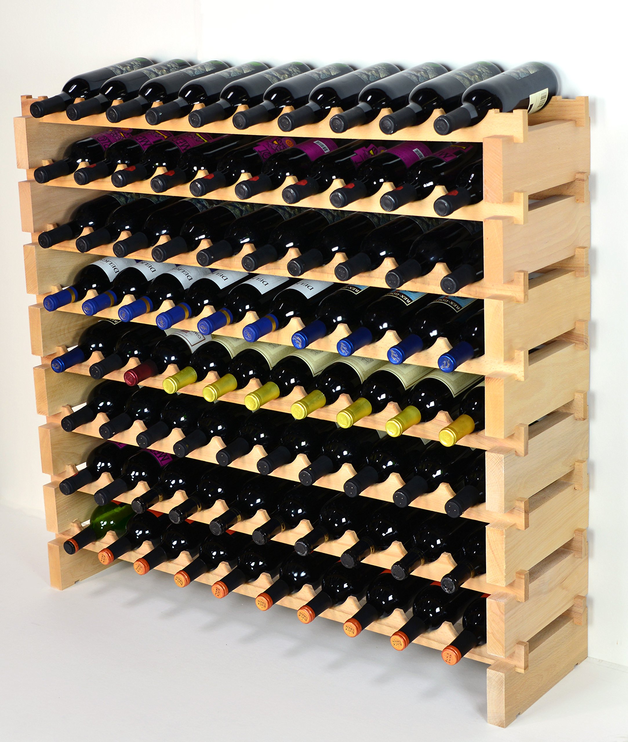 Modular Wine Rack for 40-120 Bottles - Premium Beechwood Storage with 10 Bottles Across & 12 Rows - Newest Improved Model (80 Bottle Capacity - 8 Rows) - Perfect for Home Cellars, Wine Bars & Restaurants