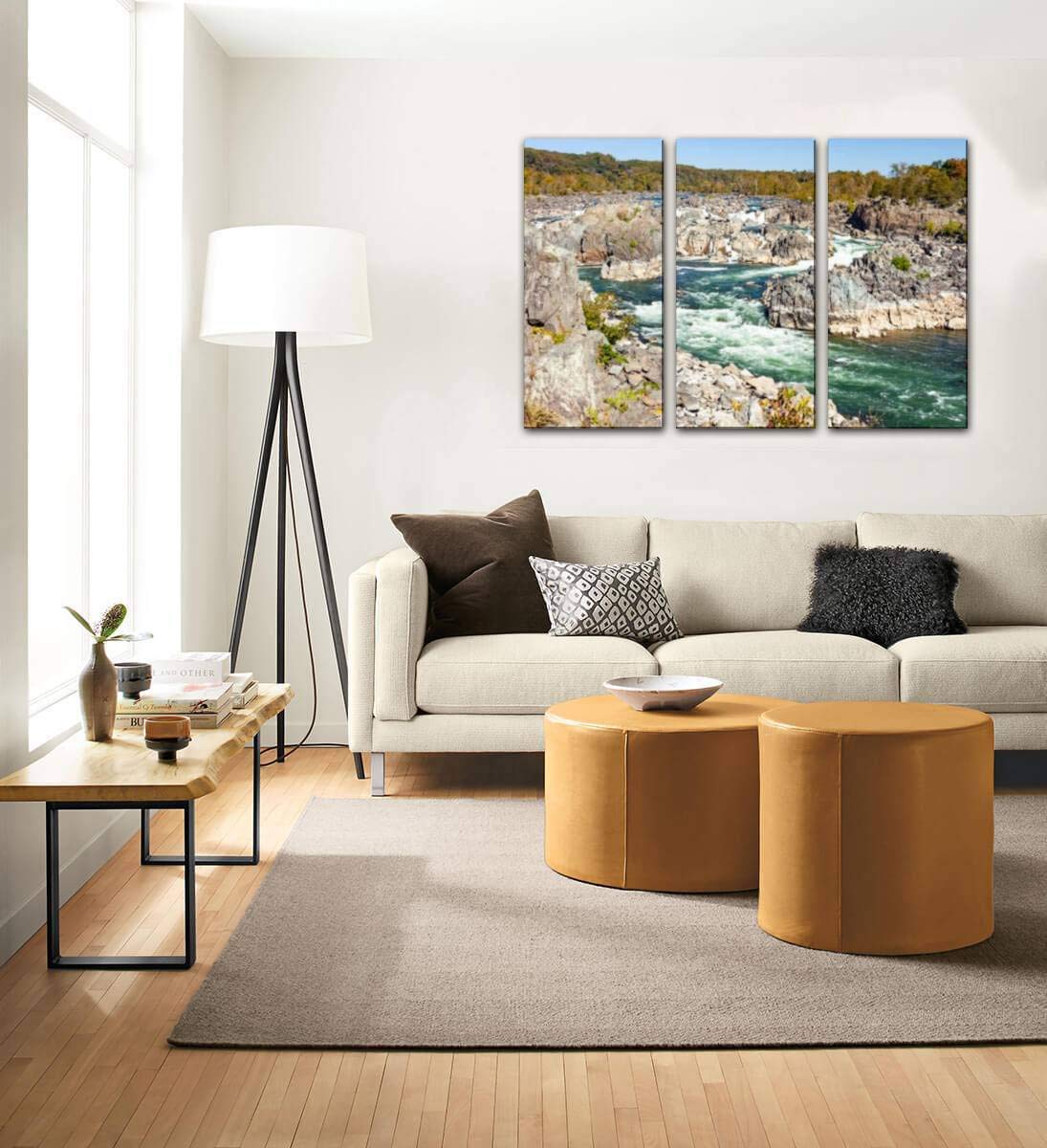 Blaverr Great Falls Canvas Wall Art - 3 Panels Landscape Painting for Living Room & Bedroom Decor