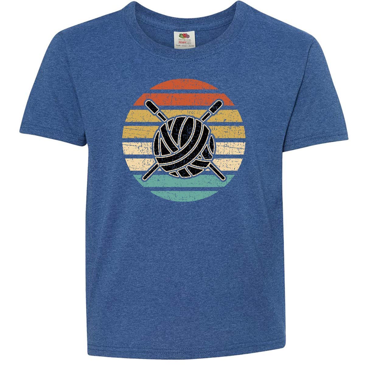 Inktastic Knitting Club Yarn Sunset Graphic Tee for Knitters - Soft Cotton Youth T-Shirt - Perfect for Crafting, Knitting Enthusiasts & Casual Wear