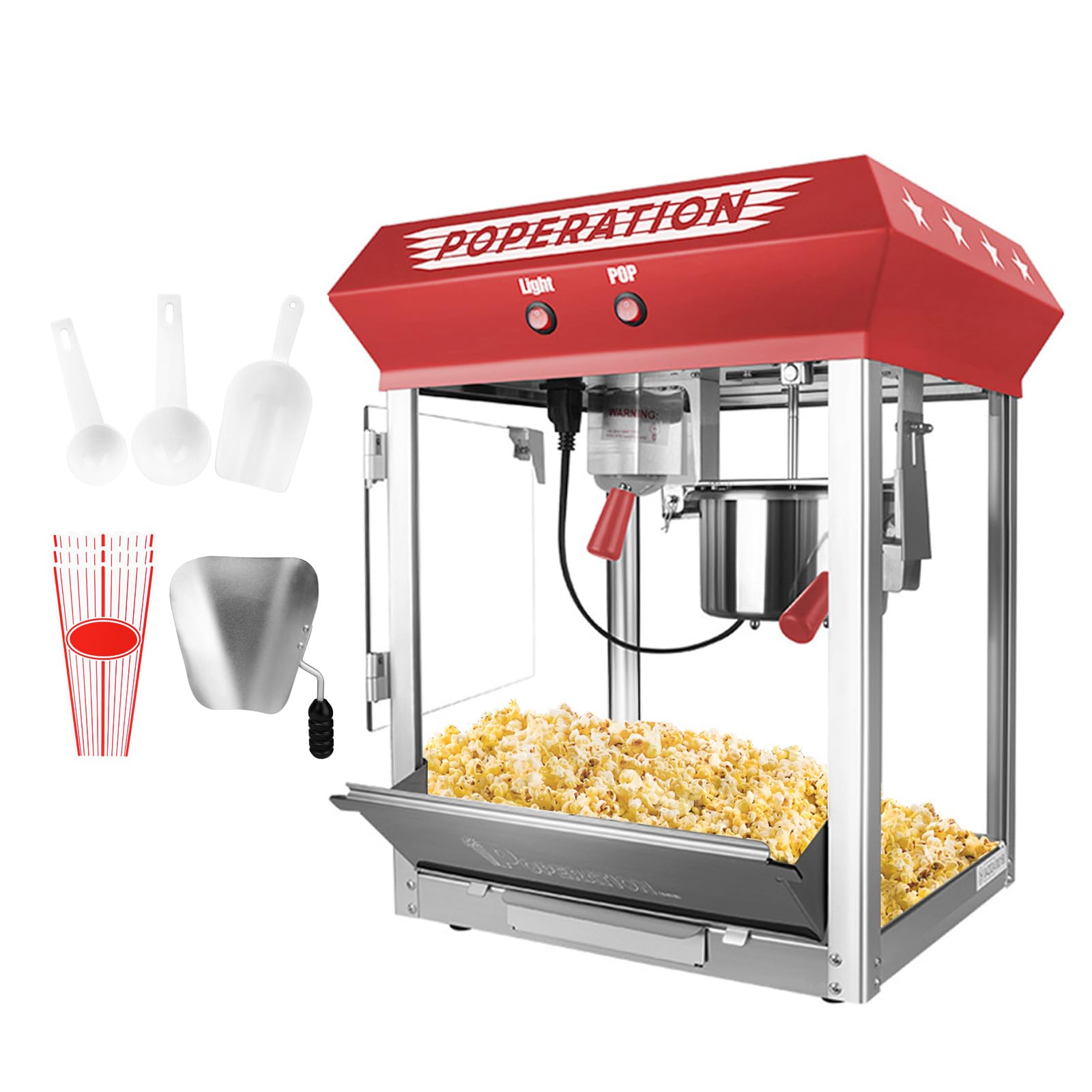 Commercial Popcorn Machine 12oz - 850W Movie Theater Style Popcorn Maker with Stainless Steel Kettle, Steel Frame & Tempered Glass - Red Countertop Popcorn Popper for Cinemas, Parties, Carnivals & Home Theater Snacks