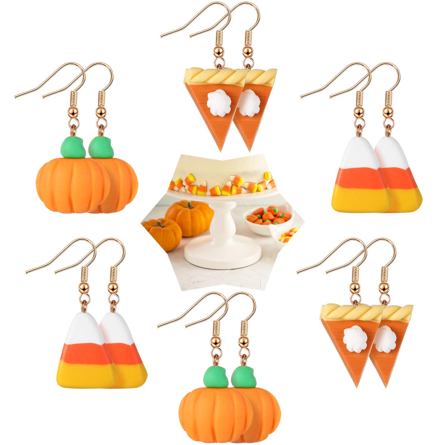 6 Pairs Thanksgiving Fall Earrings - Pumpkin Pie & Candy Dangle Earrings for Women & Girls | Polymer Clay Handmade Jewelry for Holiday Parties & Autumn Outfits