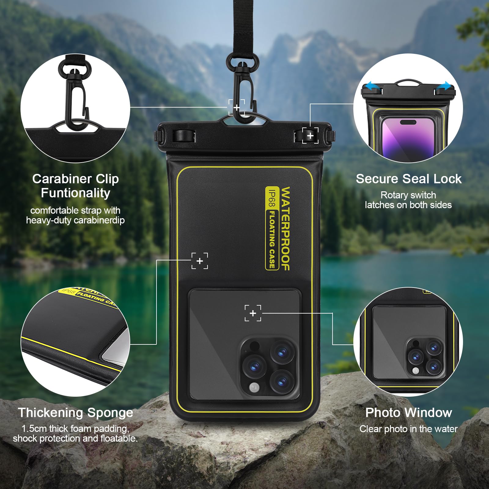 2 Pack Waterproof Phone Pouch IPX8 Floating Dry Bag with Strap, Security Loop & Touch Screen Compatible for iPhone 15 14 13 12 11 Pro Max Samsung S24 S23 - Perfect for Swimming, Beach, Kayaking & Outdoor Activities