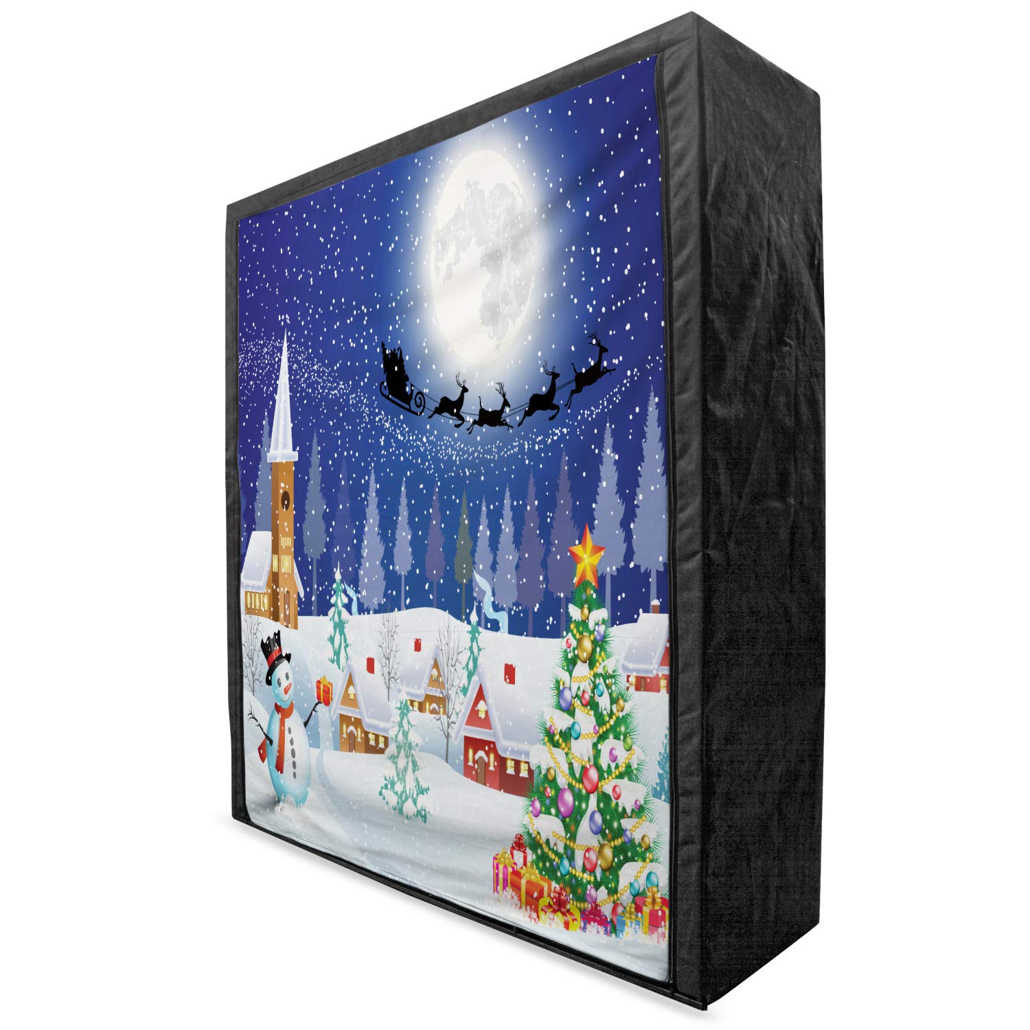 Ambesonne Christmas Portable Fabric Wardrobe - Snowman Xmas Tree Santa Sleigh Holiday Design, 59