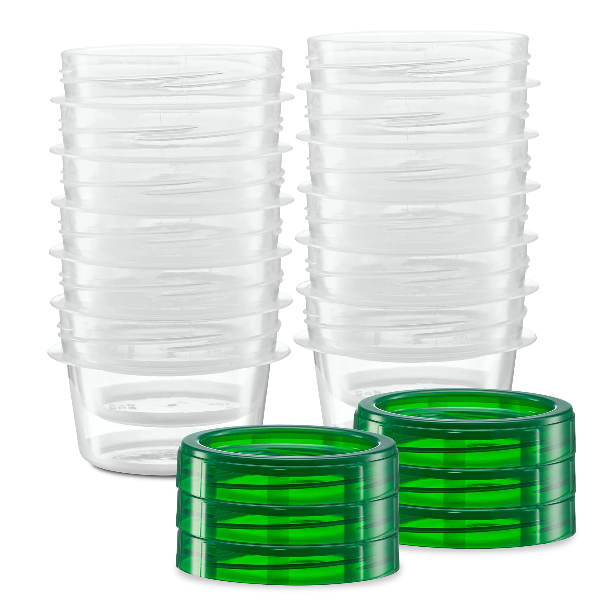 20-Pack 4oz Clear Plastic Food Storage Containers with Green Twist-On Lids - Airtight Freezer-Safe Containers for Meal Prep, Leftovers & Snacks