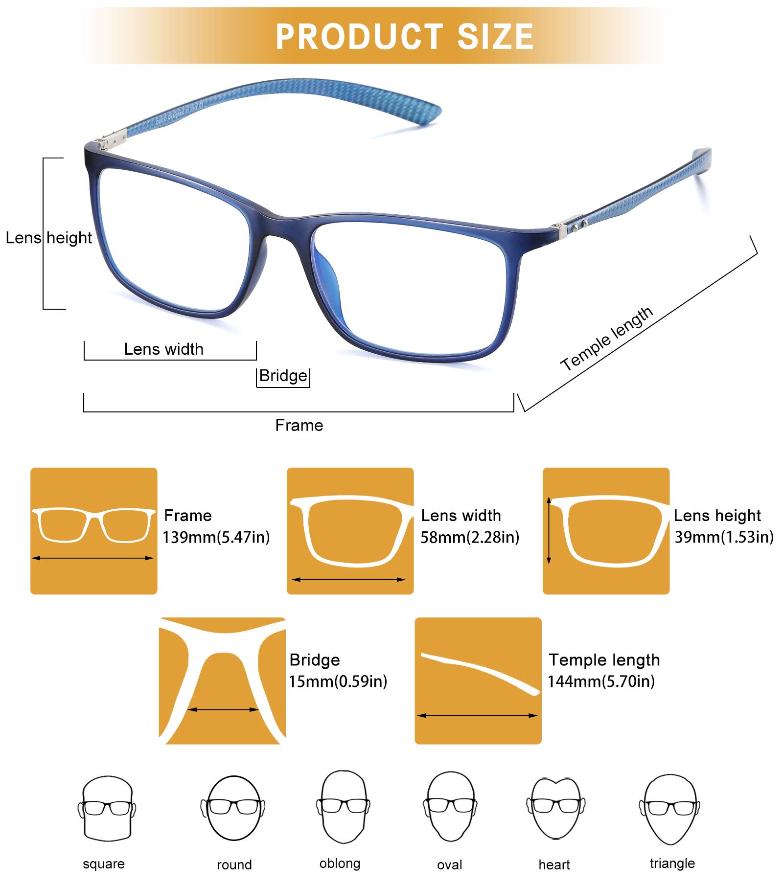 Premium Carbon Fiber Blue Light Blocking Glasses for Men & Women - DUCO Luxury Computer Glasses for Eye Strain Relief - Perfect for Office Work, Gaming & Screen Time