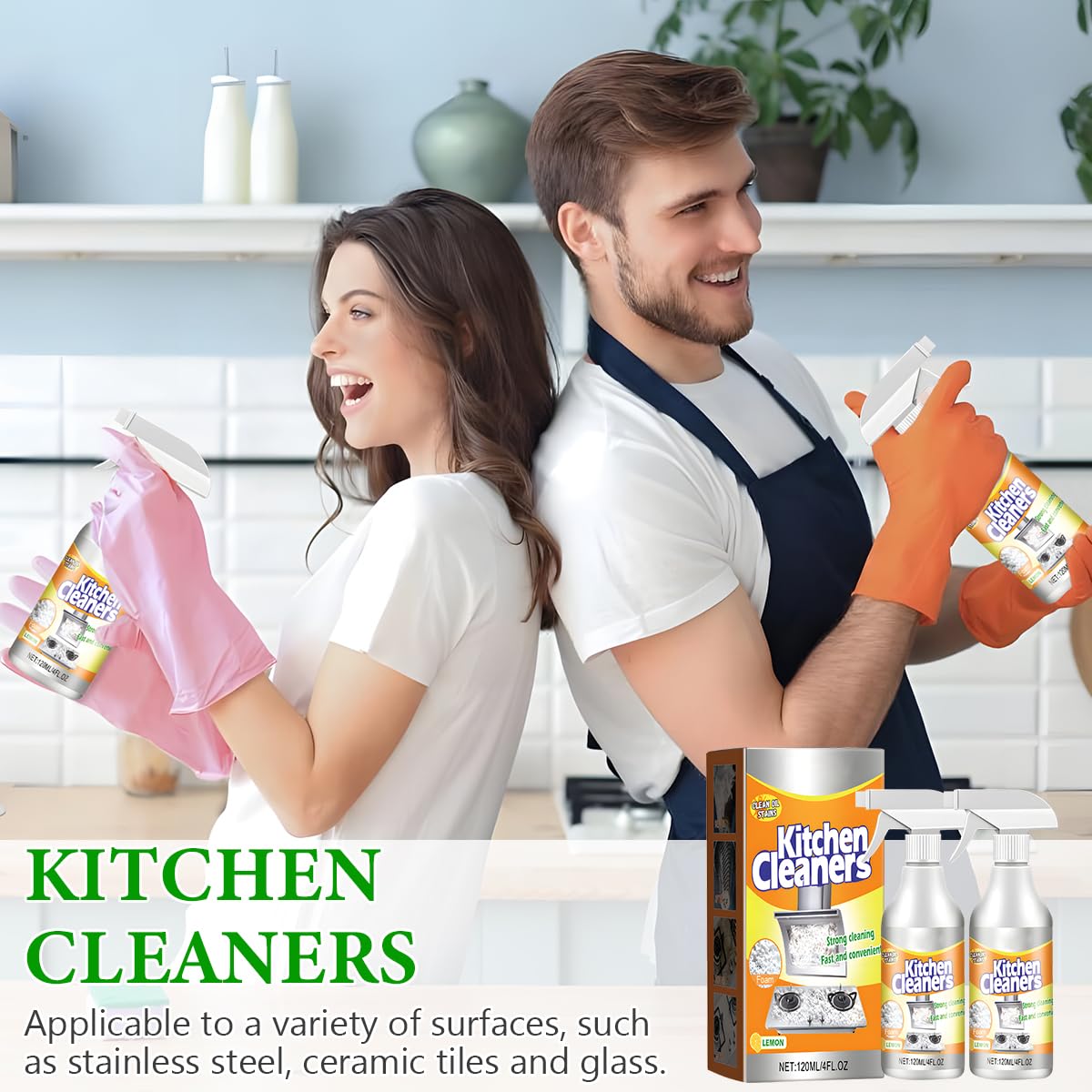 2-Pack Kitchen Foam Cleaner for Stubborn Stains - All-Purpose Cookware Cleaner for Pots, Pans & Range Hoods - Powerful Grease & Grime Remover Spray (4 Fl.oz/120ml) - Ideal for Deep Cleaning Stovetops, Ovens & Kitchen Surfaces