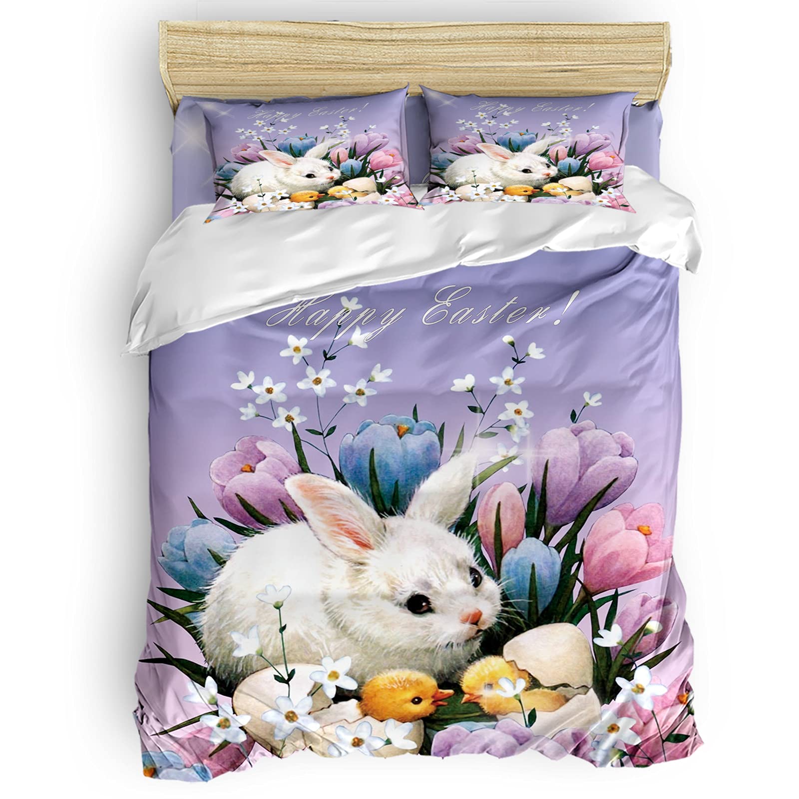 Futuregrace King Size Duvet Cover Set - Happy Easter Rabbit Print Breathable Comforter Cover with Zipper Closure | Soft Bedding Set for Spring Decor, Guest Room & Cozy Bedroom Makeover