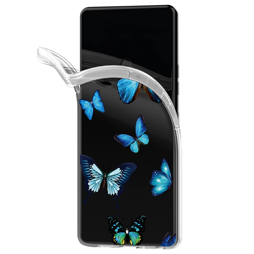 Cute Blue Butterfly Clear Slim Shockproof TPU Case for Samsung Galaxy A20/A30 - Soft Flexible Protective Cover for Women & Girls - Perfect for Everyday Use, Work, and Travel