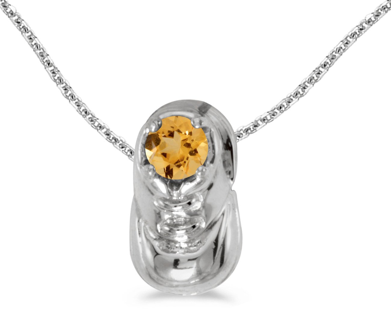 14K White Gold Round Citrine Baby Bootie Pendant - Handcrafted Jewelry for Newborn Gifts & Christening Keepsakes - BillyTheTree (Chain Not Included) - Perfect for Baby Showers, Baptisms & First Birthday Presents